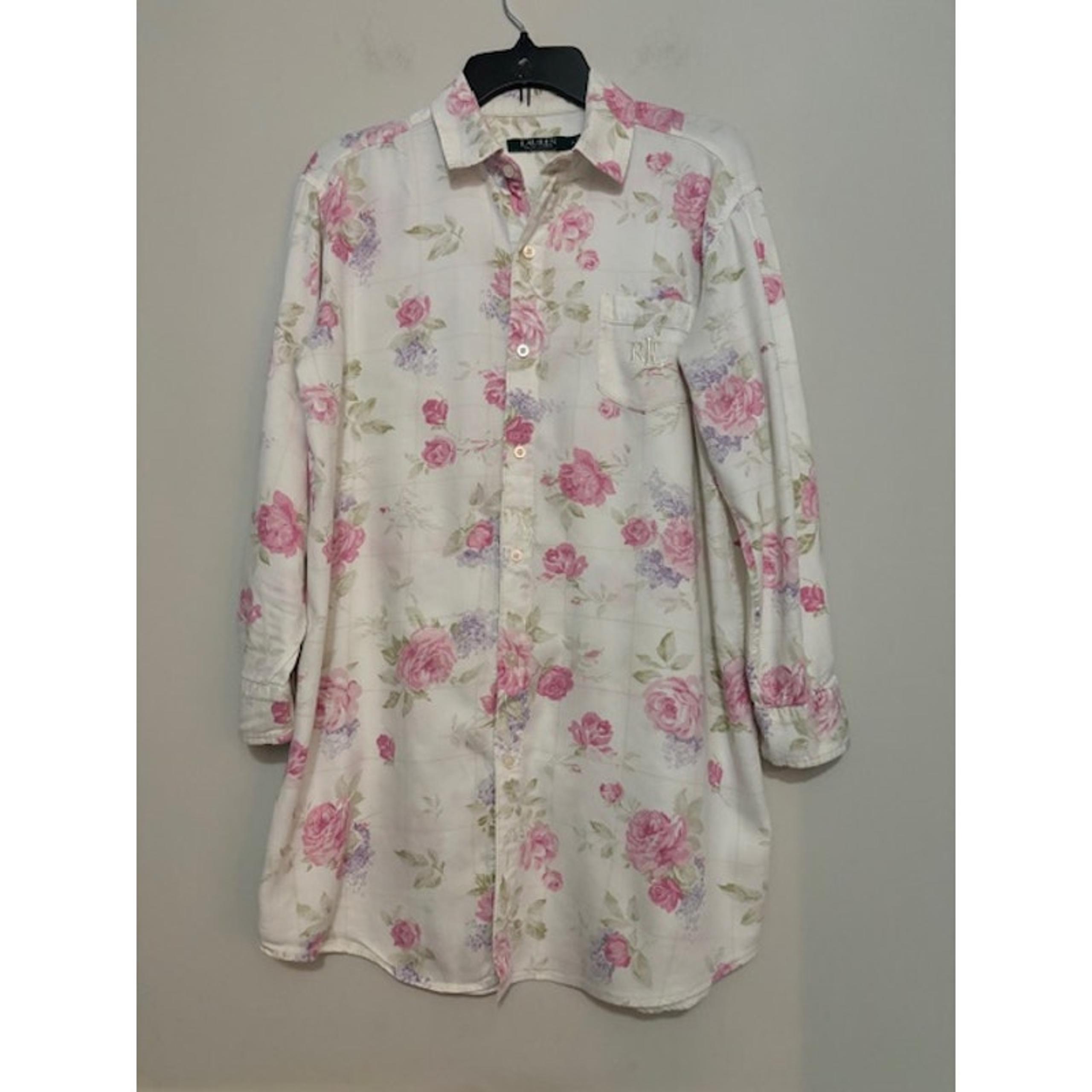 Ralph Lauren Monogrammed Floral Sleep Shirt Womens Small Button Up Nightgown