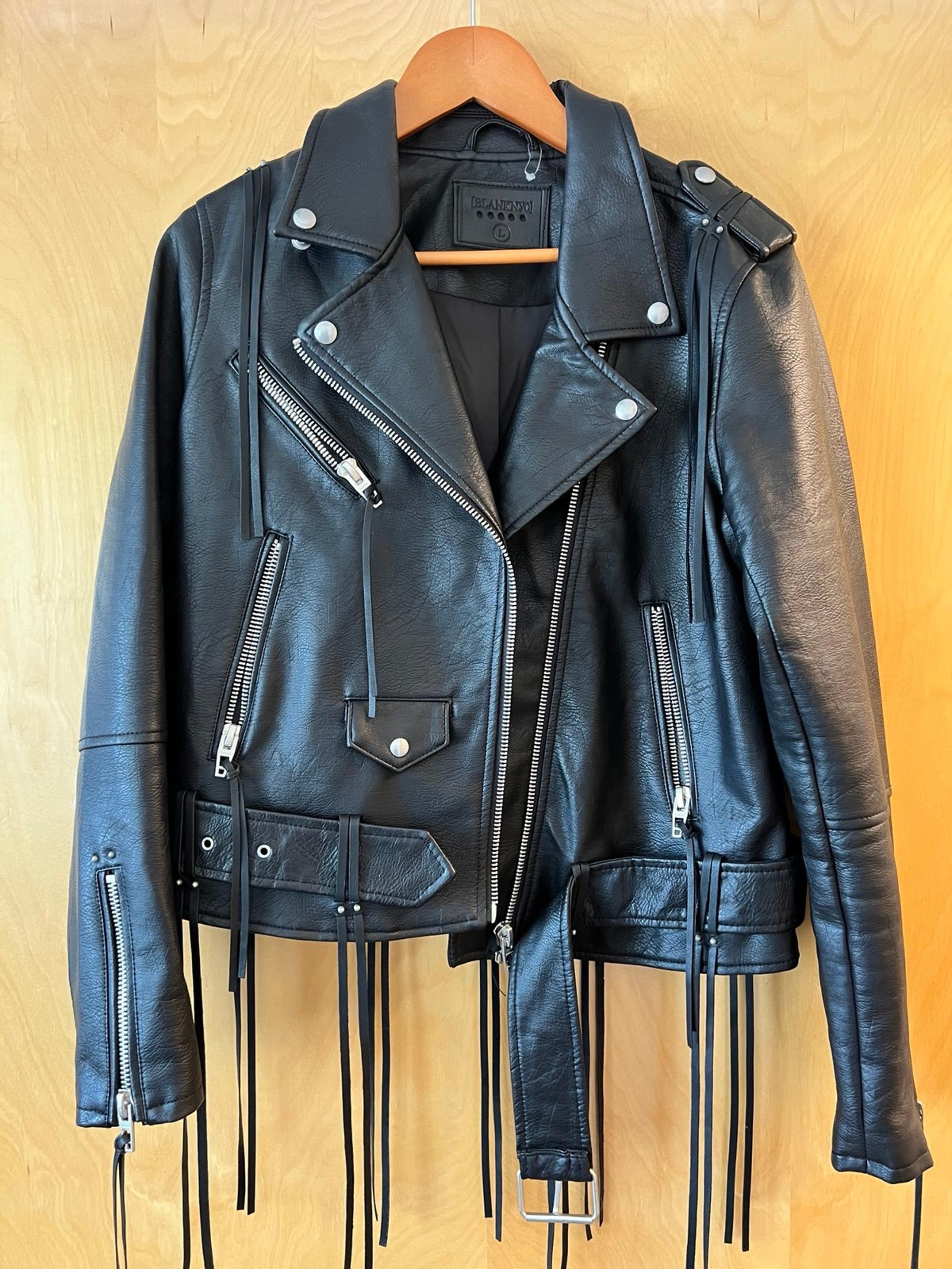 BLACKNYC Faux Leather Jacket Fringe Large