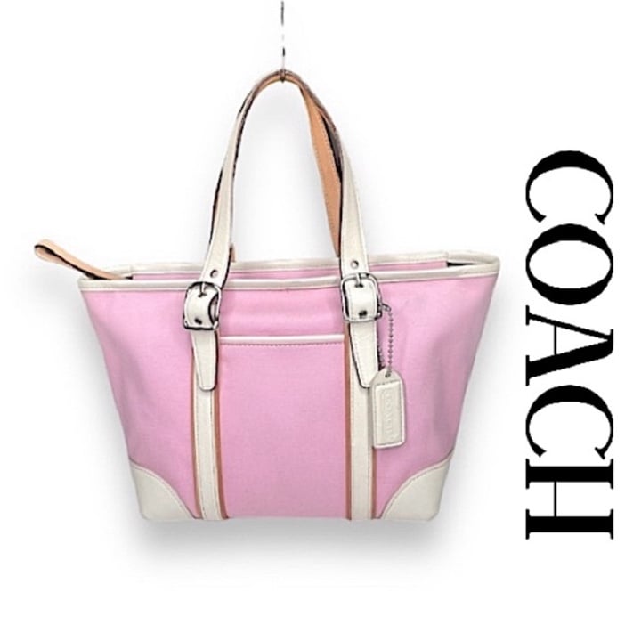 VINTAGE Coach Pink Canvas Cream Leather Trim Hampton Y2K Bucket Handbag GUC!