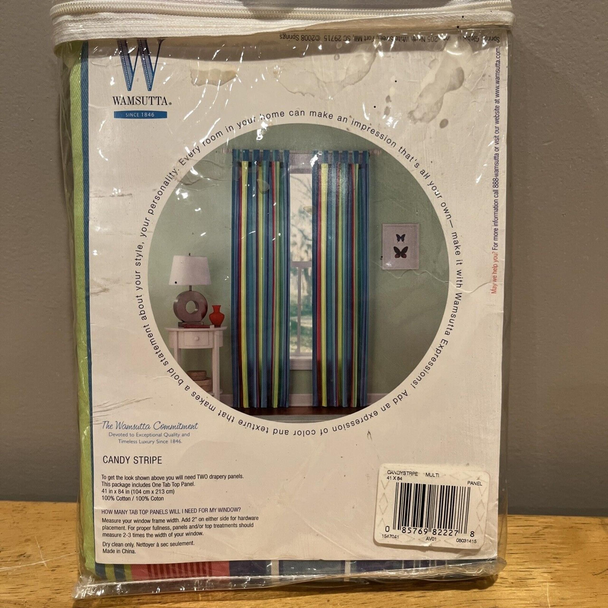 Wamsutta Candy Stripe Vtg Curtain Panel 41x84"  Blue Pink Green