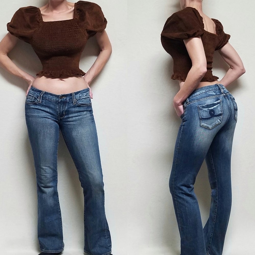 Seven7 Vintage Retro Y2K Mid Wash Low Rise Flare Jeans 30
