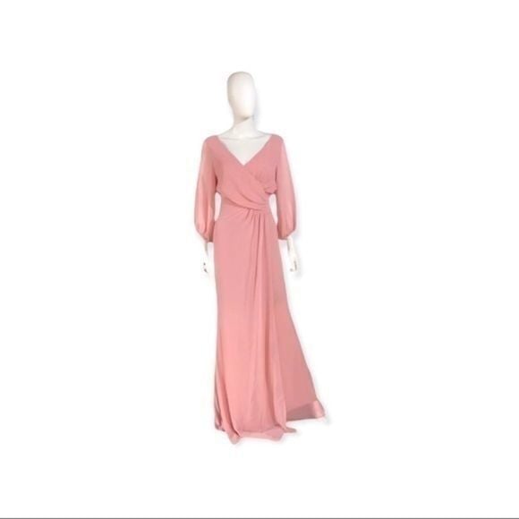 Miss Cristina light pink draped wrap bodice gown maxi dress V-neck sz L NWOT