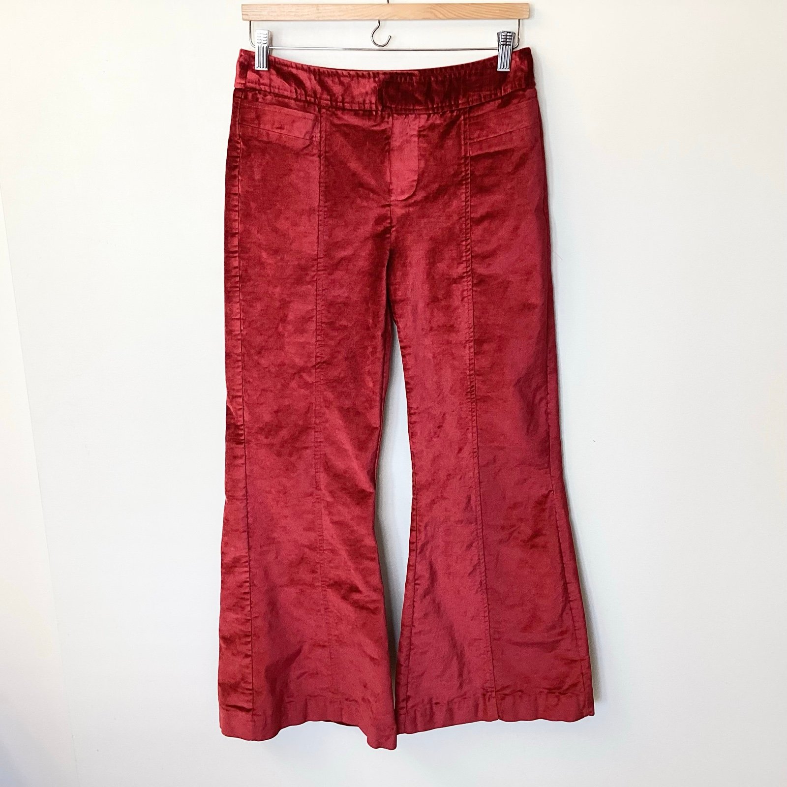 Free People Walk With You Velvet Flared Trousers - Red - 8