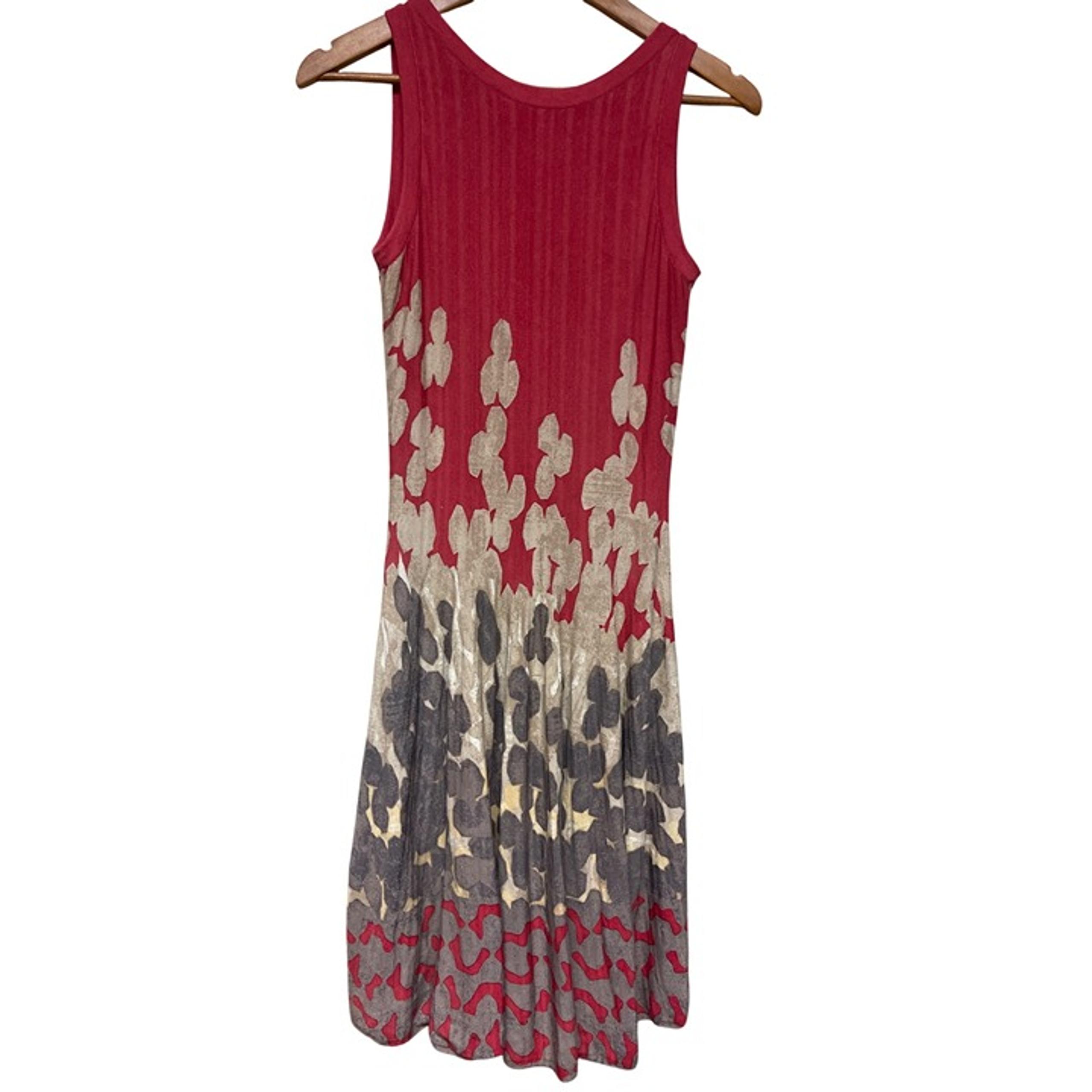 Nic + Zoe Midi Length Red Grey Dress Floral Knit Sleeveless Women's Medium