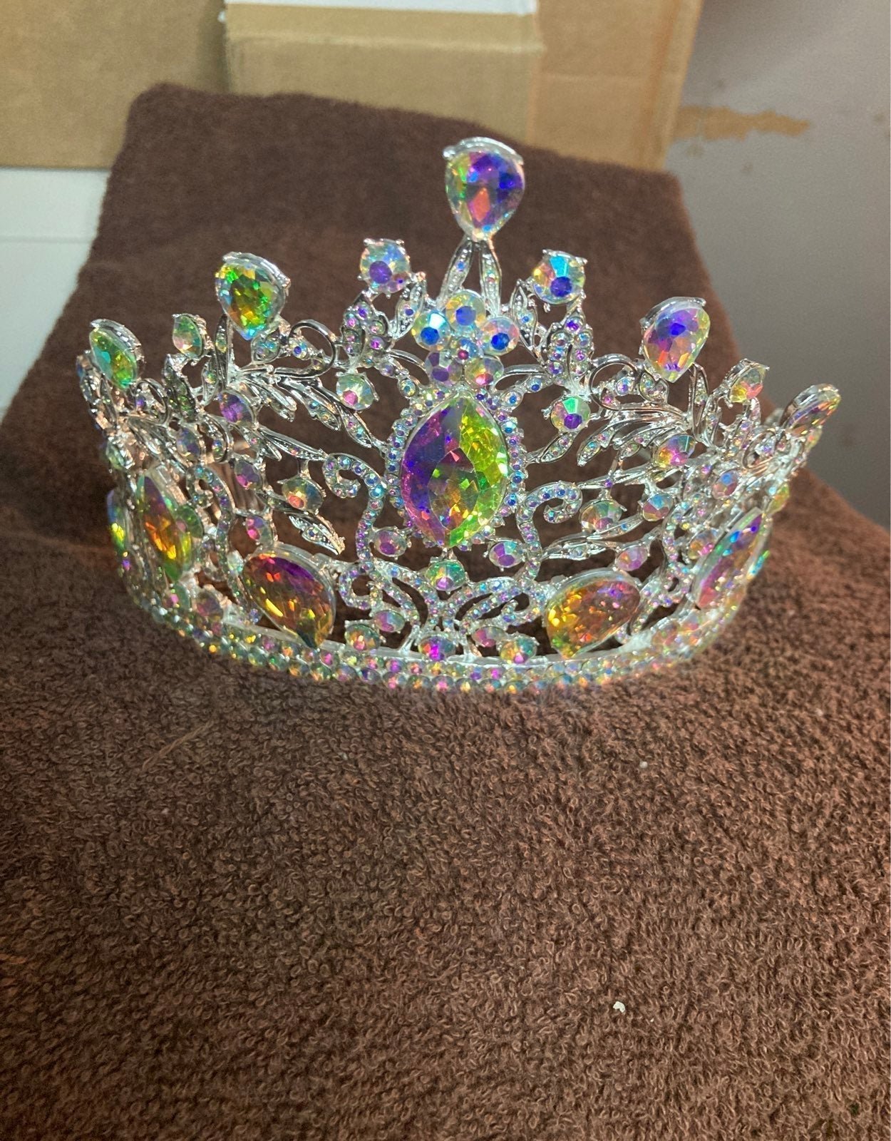 Large AB Colored Jeweled Tiara