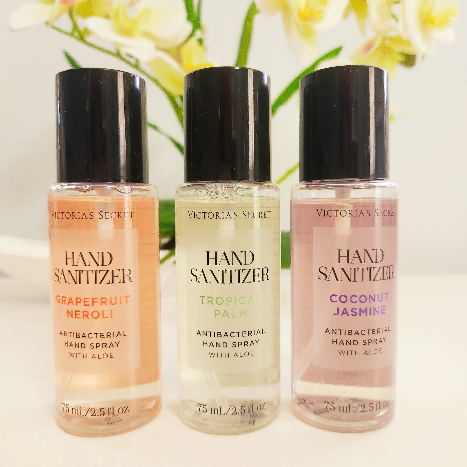 (3) Victoria’s Secret hand sanitizer spray minis grapefruit neroli tropical palm