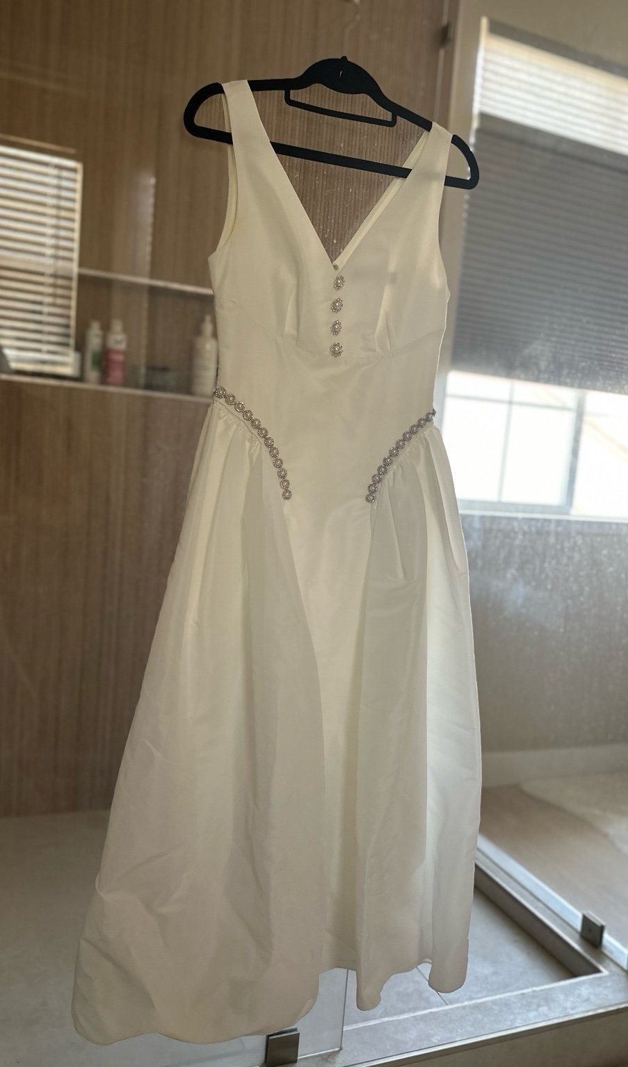 Self-portrait White Taffeta Diamante Midi Dress Size 2