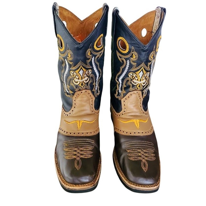 San Fernando Western Cowboy Boots Brown Black Tan Leather Rodeo Boots