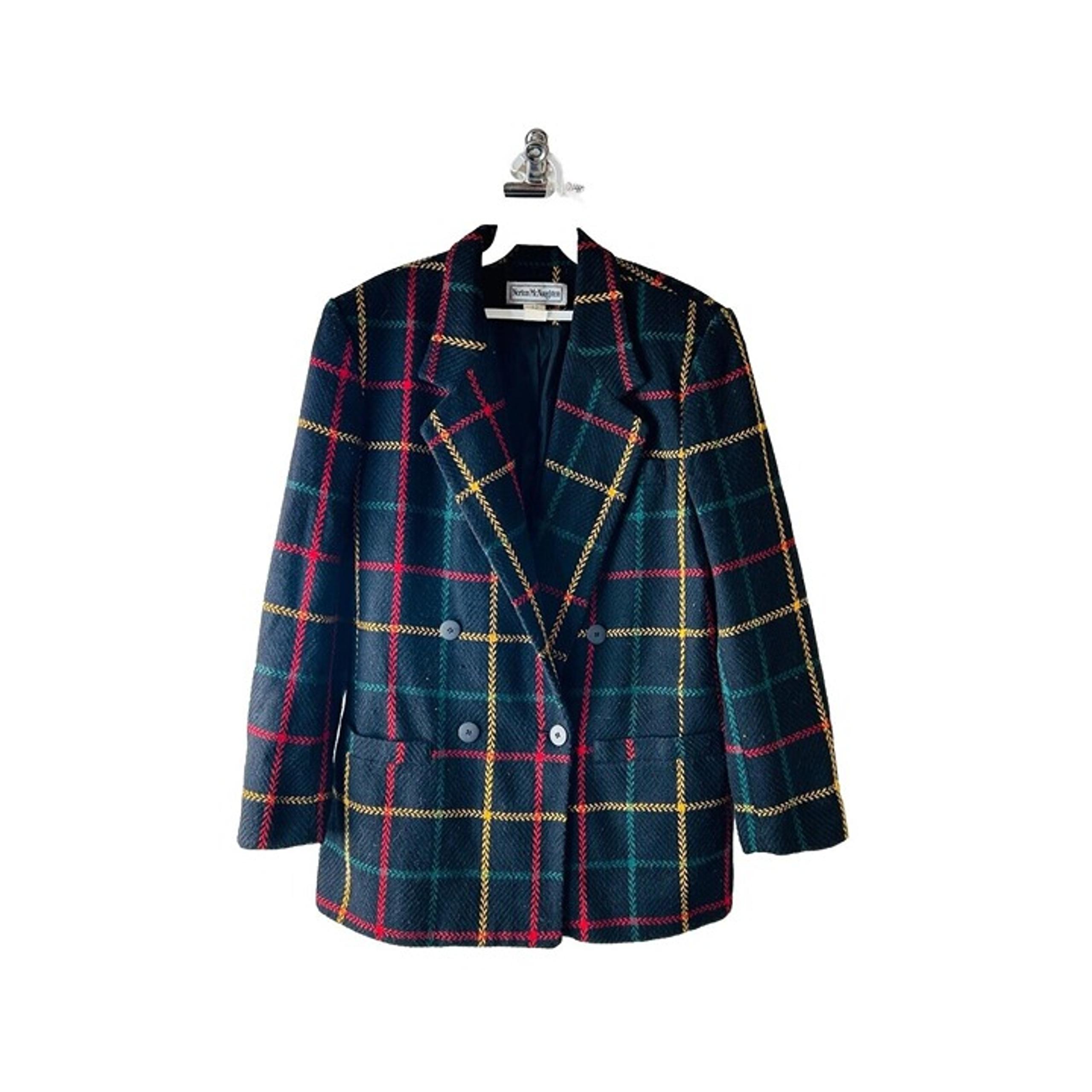 Vintage 90s Womens 12 Rainbow Plaid Double Breasted Boyfriend Blazer Jacket USA
