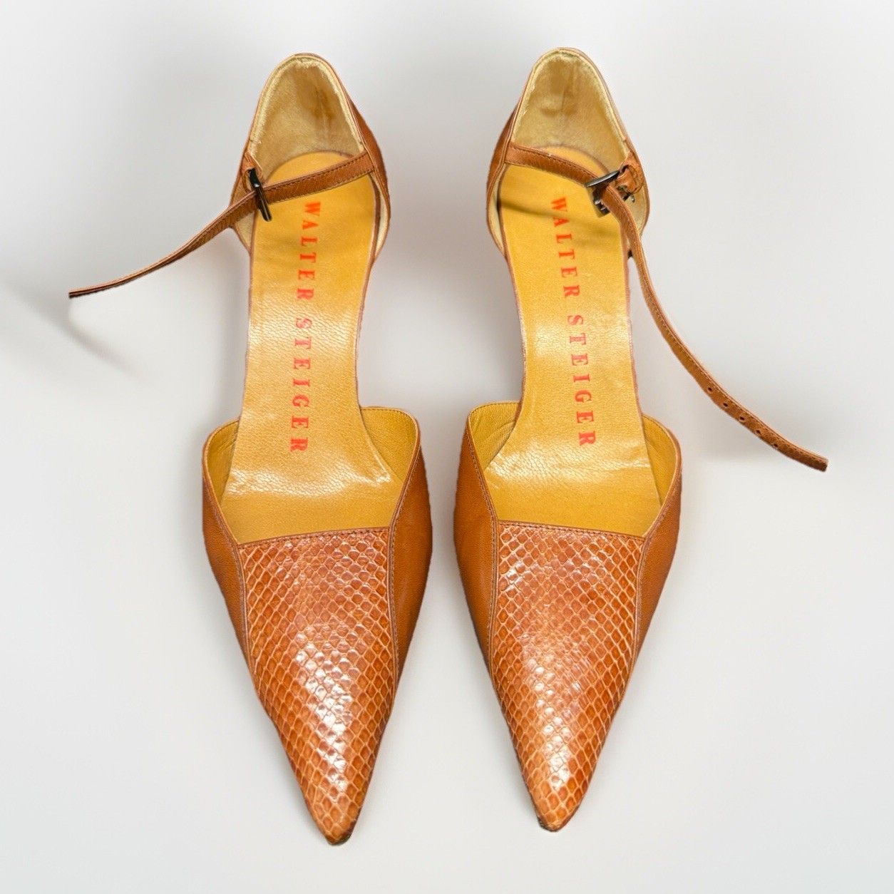 Walter Steiger Camel/tan Snake Skin Pointed Toe Women’s Heels Leather Size 6