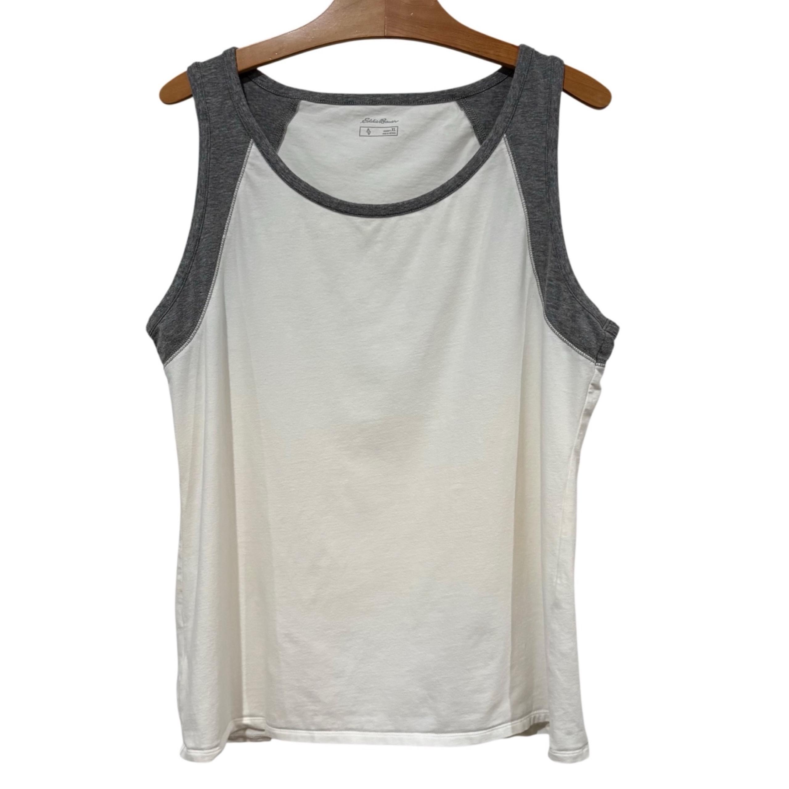 Womens Size XL Eddie Bauer Sleeveless Baseball Tank Top White Gray