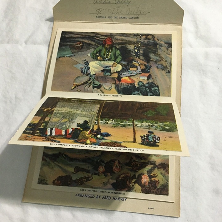 Vintage 1947 Fred Harvey Arizona & The Grand Canyon Booklet foldout postcard