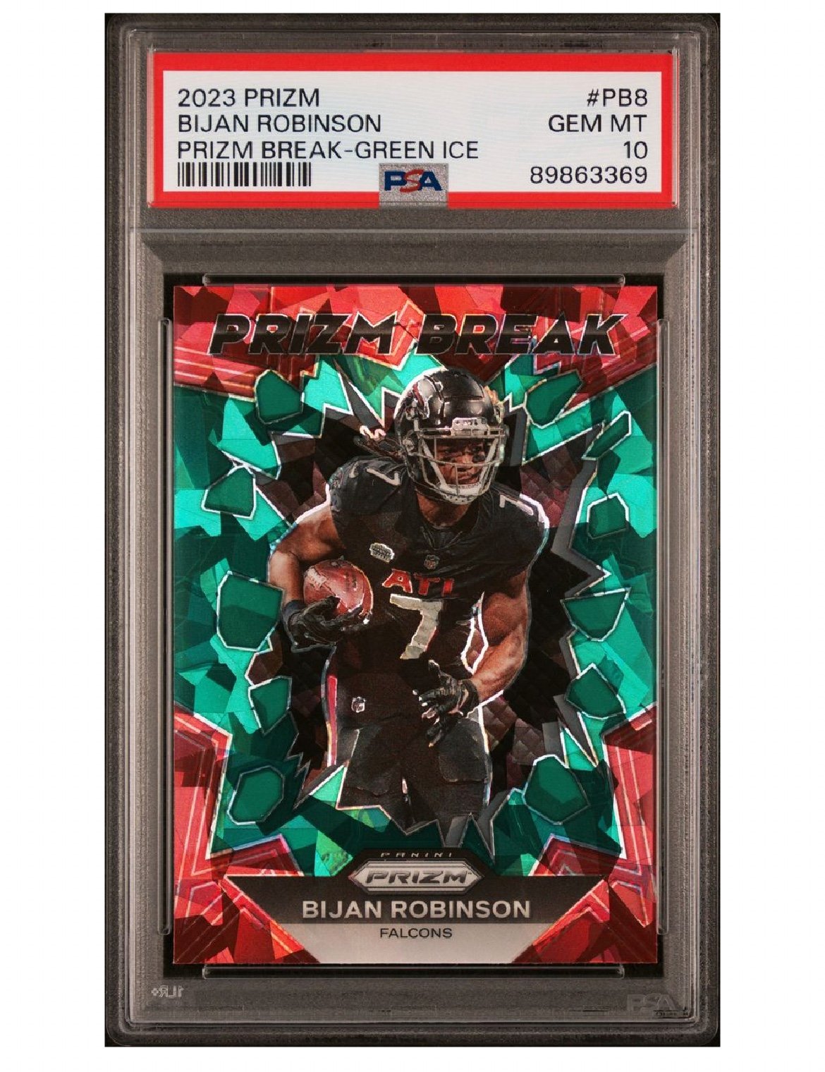 Bijan Robinson rookie Prizm Break Green cracked ice PSA graded 10 Gem Mint