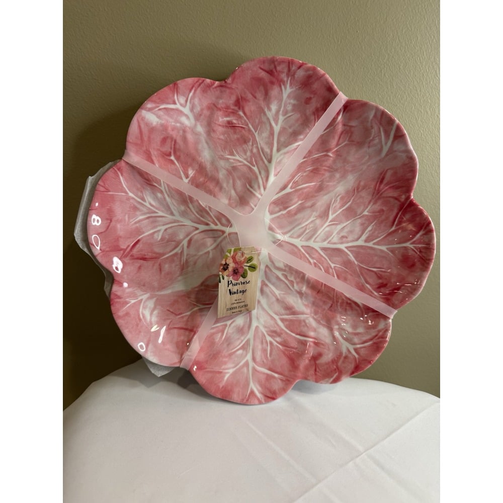 Primrose Vintage Melamine PINK Cabbage Leaf Plates 11 Set of 4 New