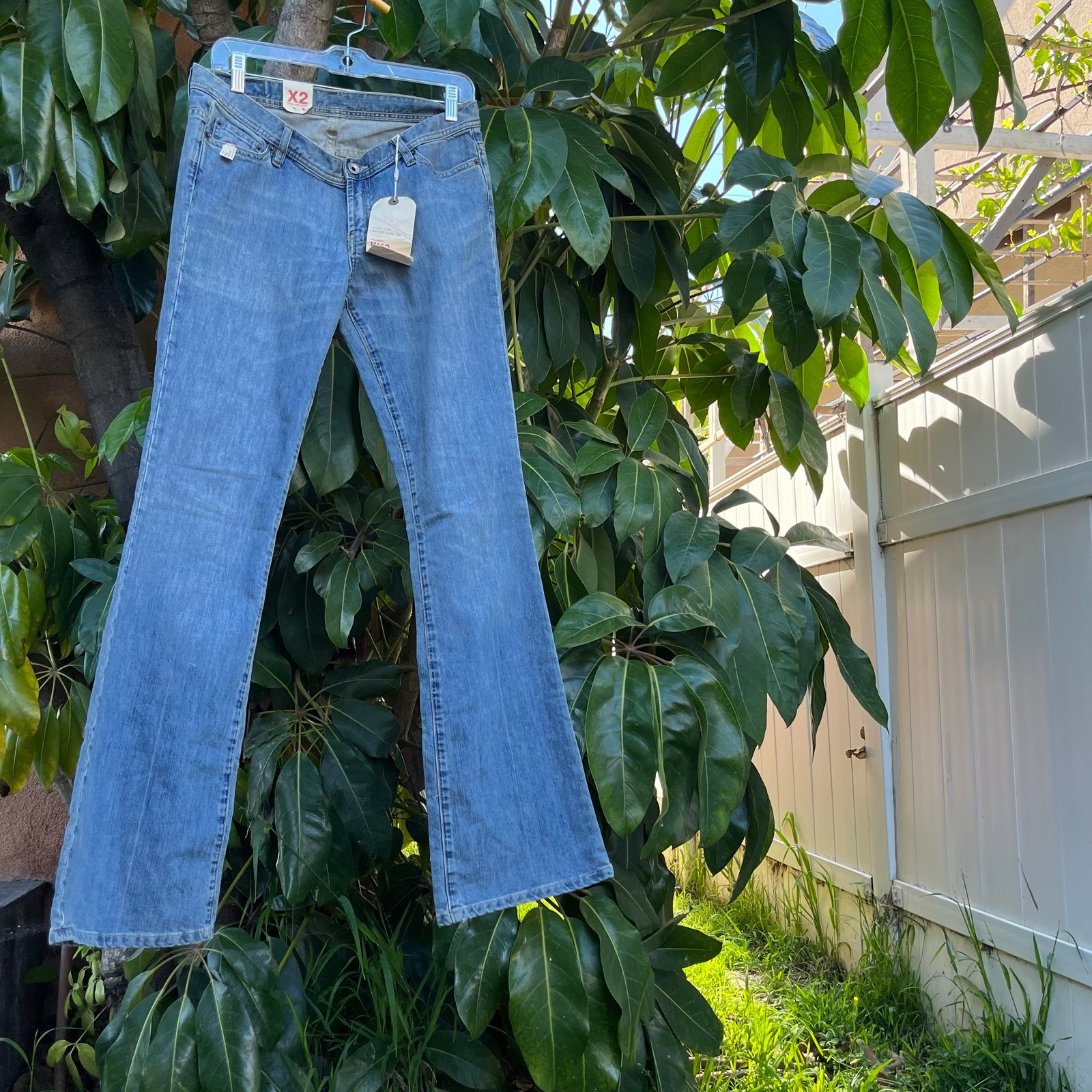 NWT Deadstock Vintage Y2K Express light blue denim ultra low rise flare jeans!