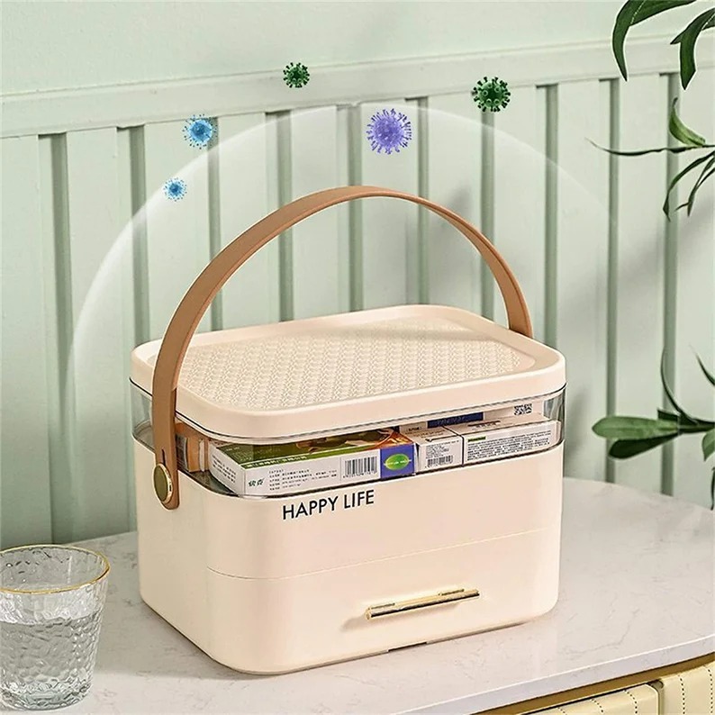 Family medicine box, double-layer finishing portable portable first aid box