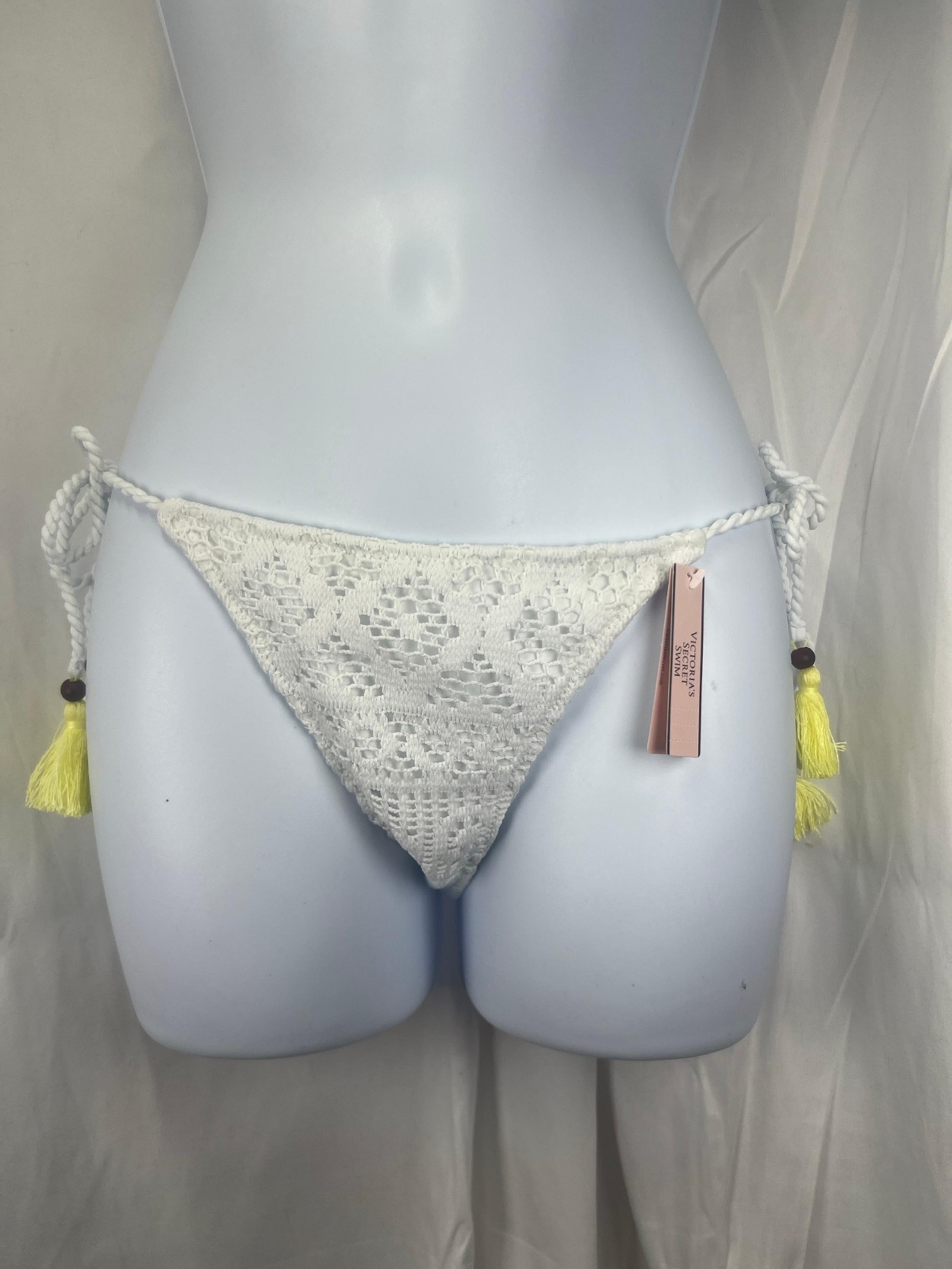 New Victorias Secret Classic String Side-Tie White Crochet Lace Bikini Bottom M