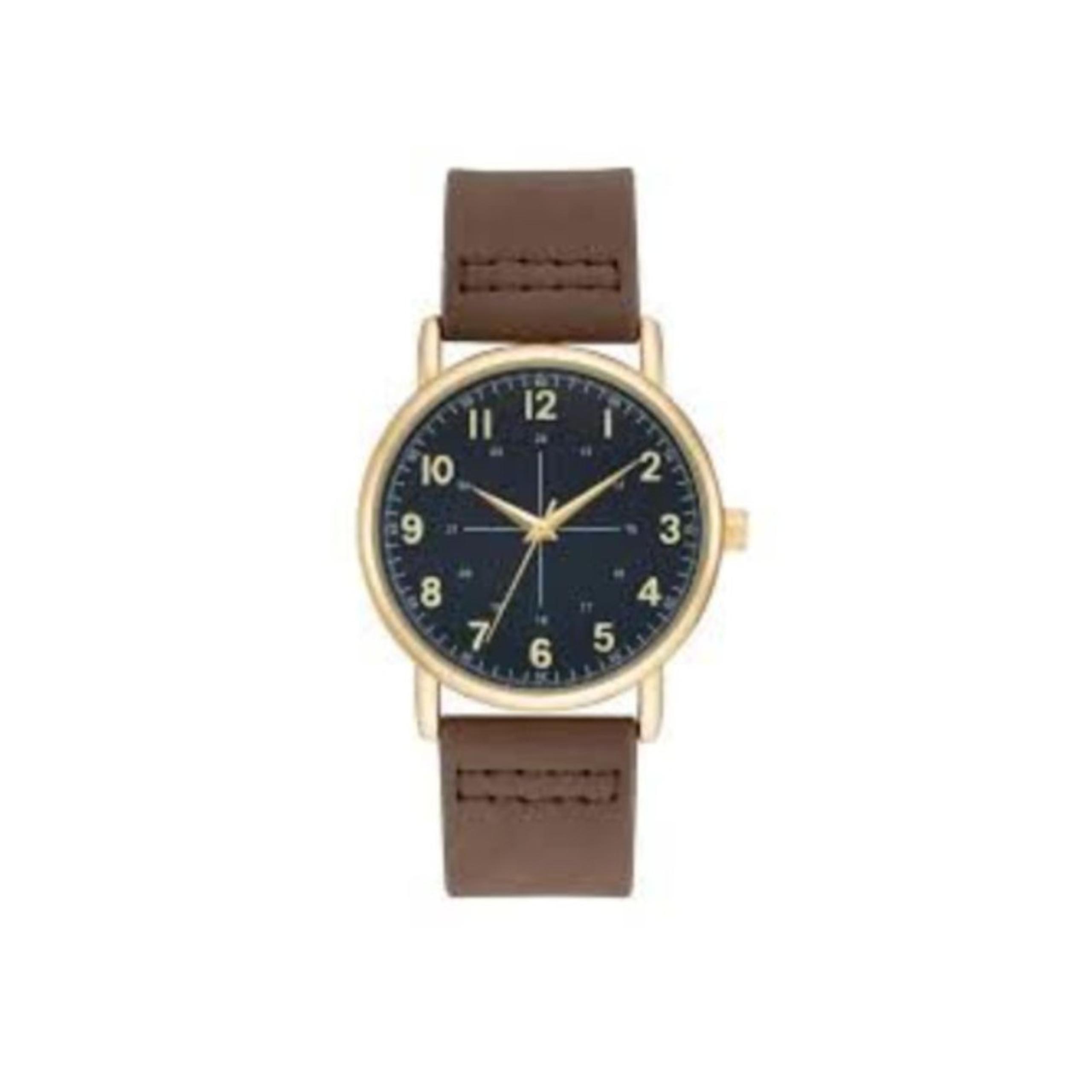George Men's Gold Tone 41MM Black Strap Watch Brown Dial Easy Read New w/ Box