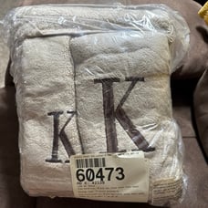 Tan 6 Piece Monogrammed “K” Bath Towel Bath Set