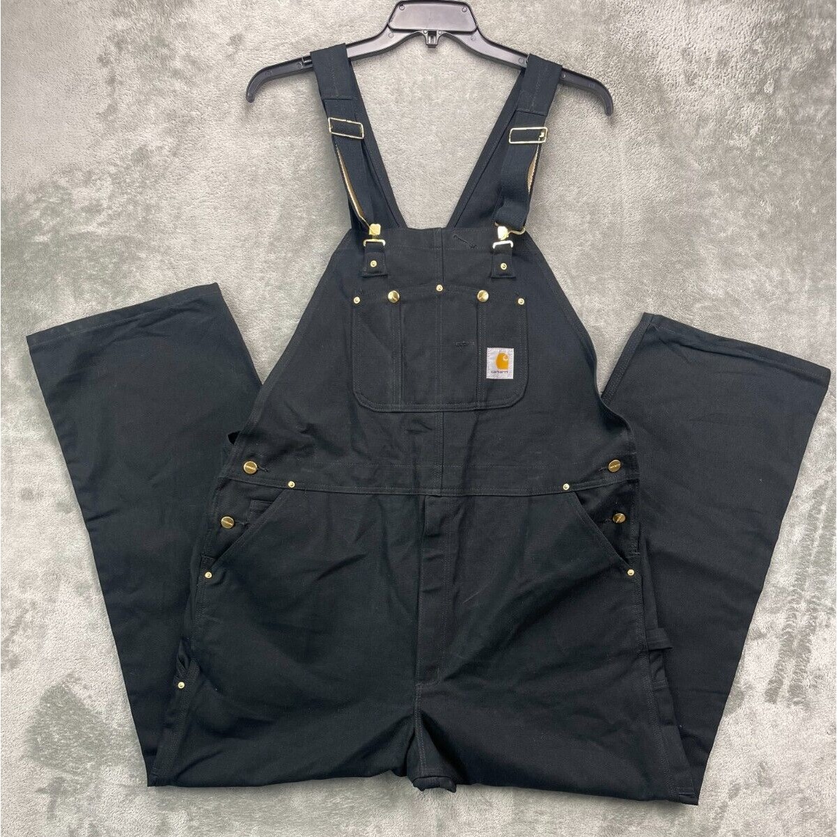 Carhartt Mens Bib Overall 46x32 (Real 46x31) Black Double Knee Carpenter Canvas