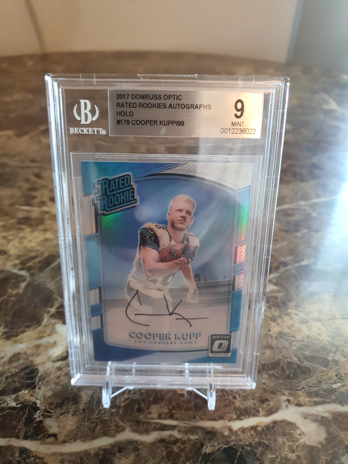 Cooper kupp Holo Rated Rookie On Card Auto Numbered 49/99 Beckett Gem Mint 9