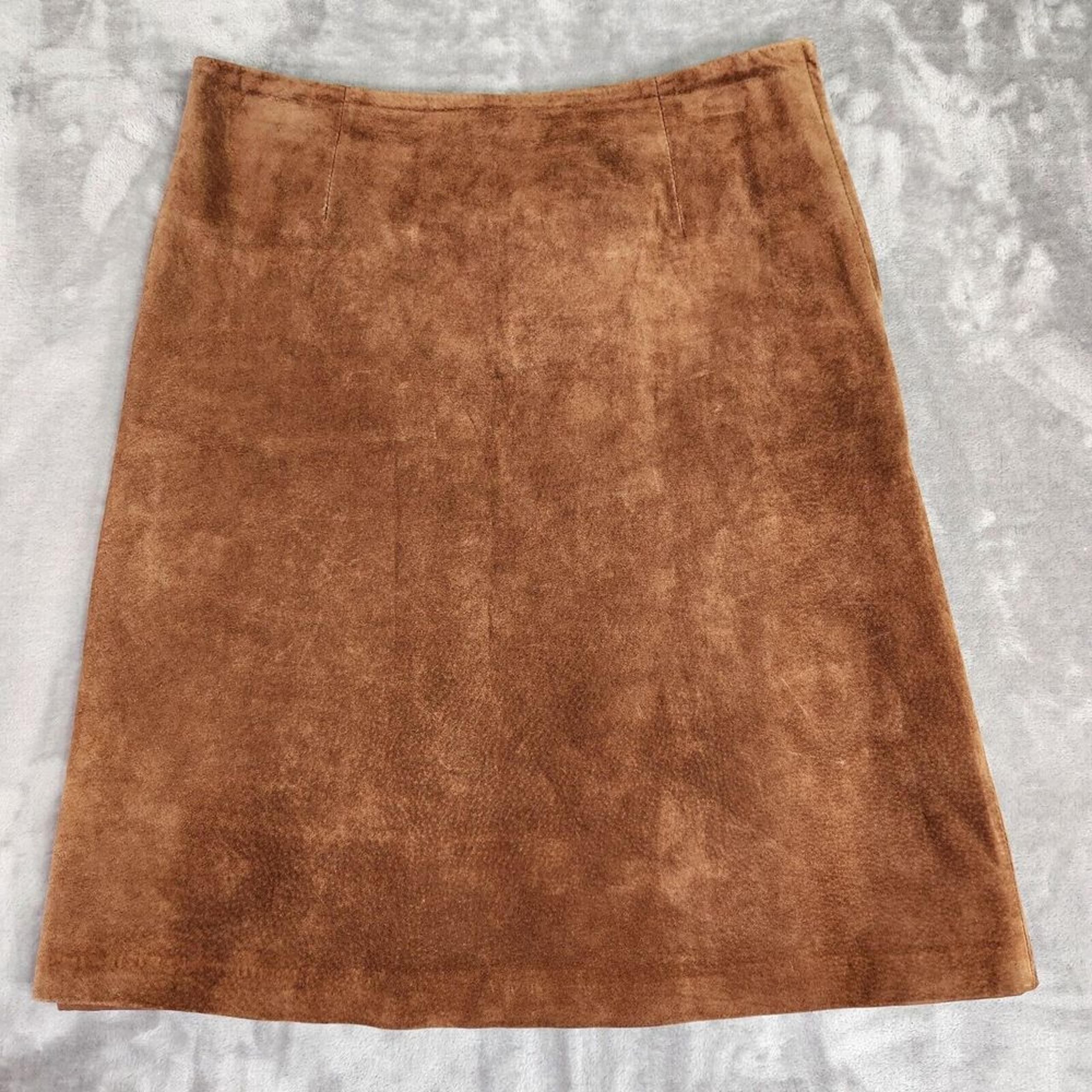 Danier Suede Leather Skirt Womens Size 6 Brown Pencil Lined Cowgirl Western Boho
