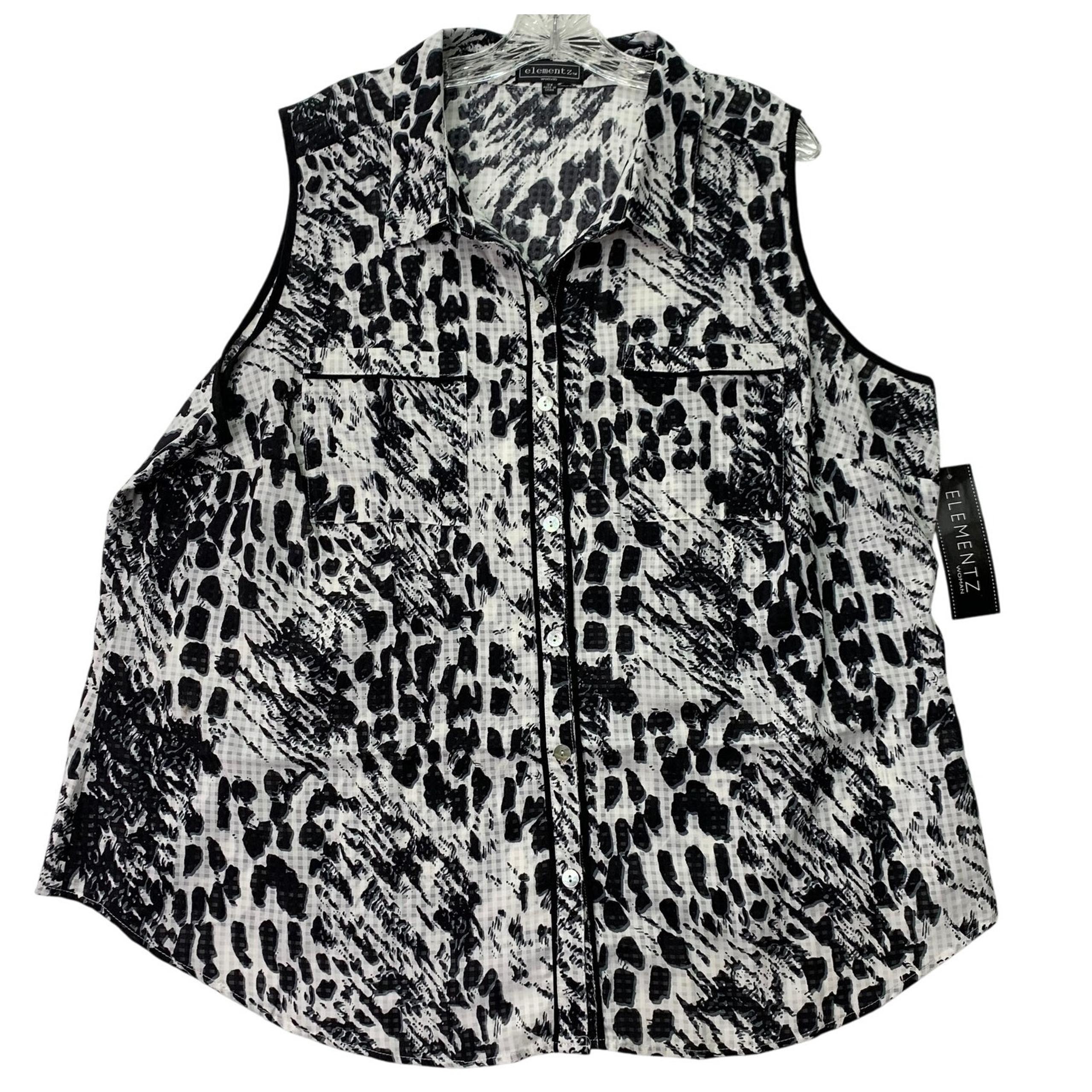 NWT Elementz Womens 3X Plus Size Black White Animal Print Sleeveless Blouse