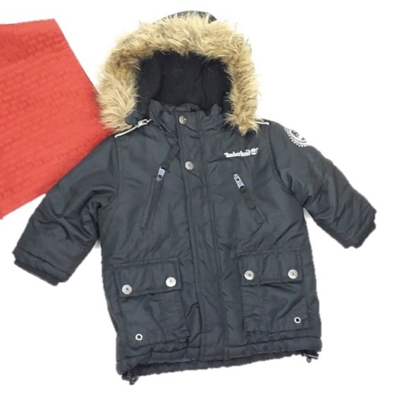 Timberland 12M Black Puffer Fur Jacket