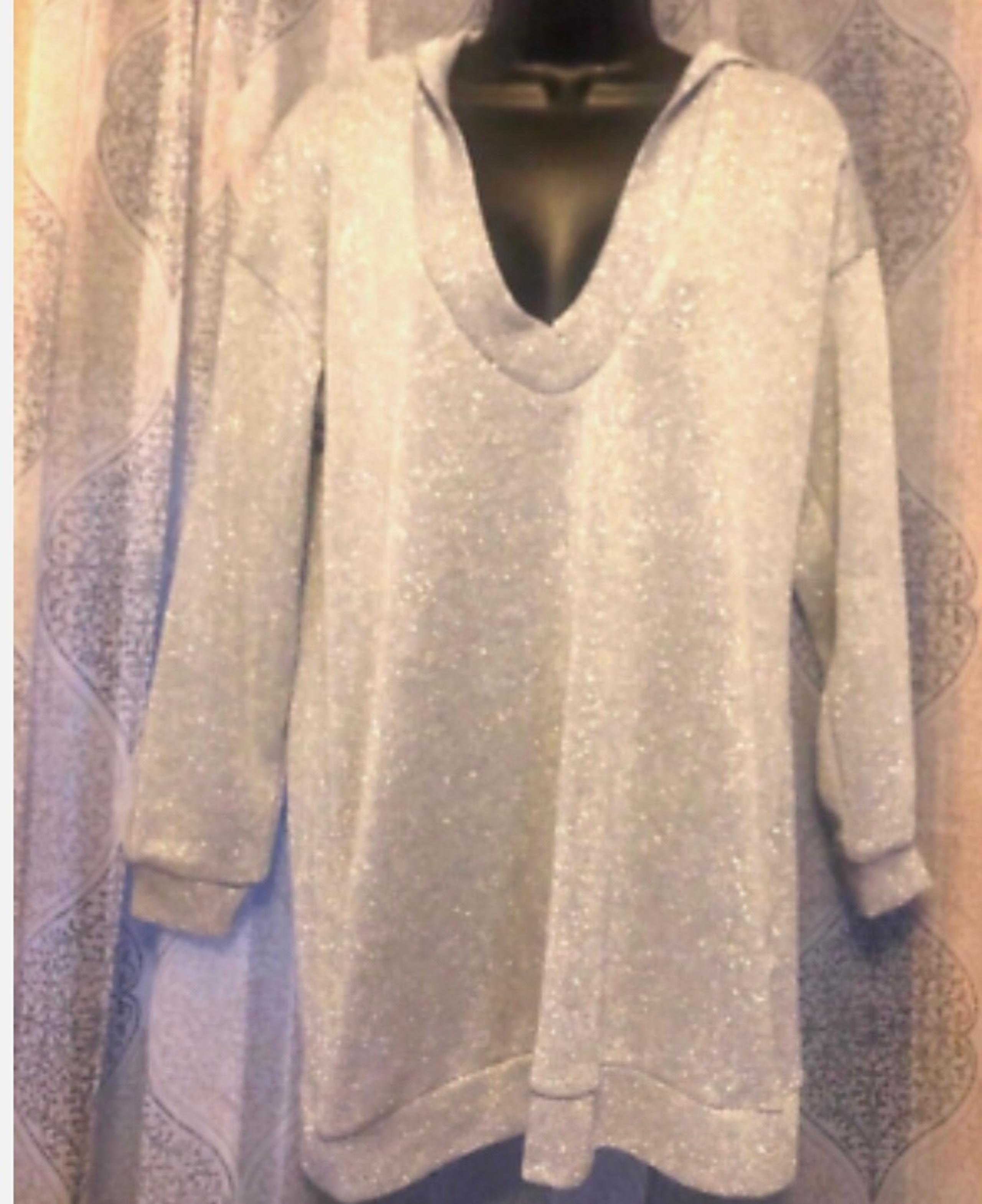 H&M Divided Women’s Silver Metallic Long Sleeve Hooded Knit Tunic Top SZ M