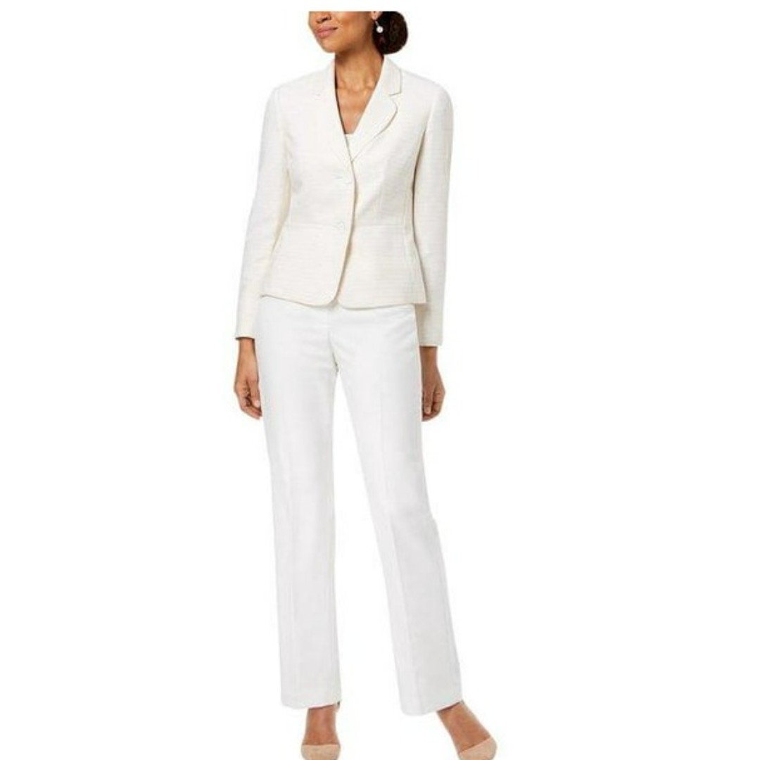 Le Suit Women's 8 Lilly Off White 2 Buttons Blazer Jacket Long Sleeve Collared