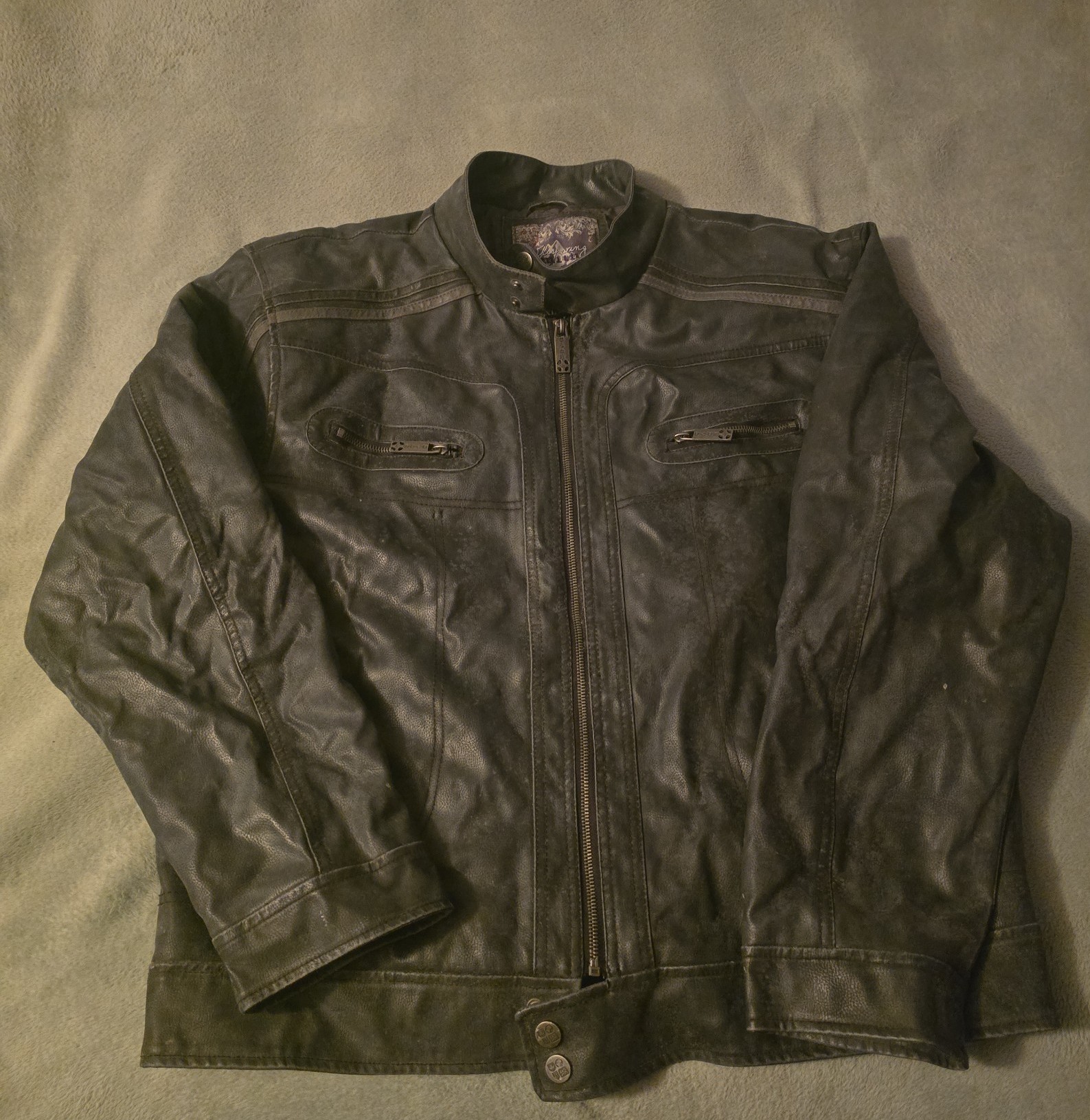 Whispering Smith Men Faux Leather Motto Jacket BLACK SIZE XL