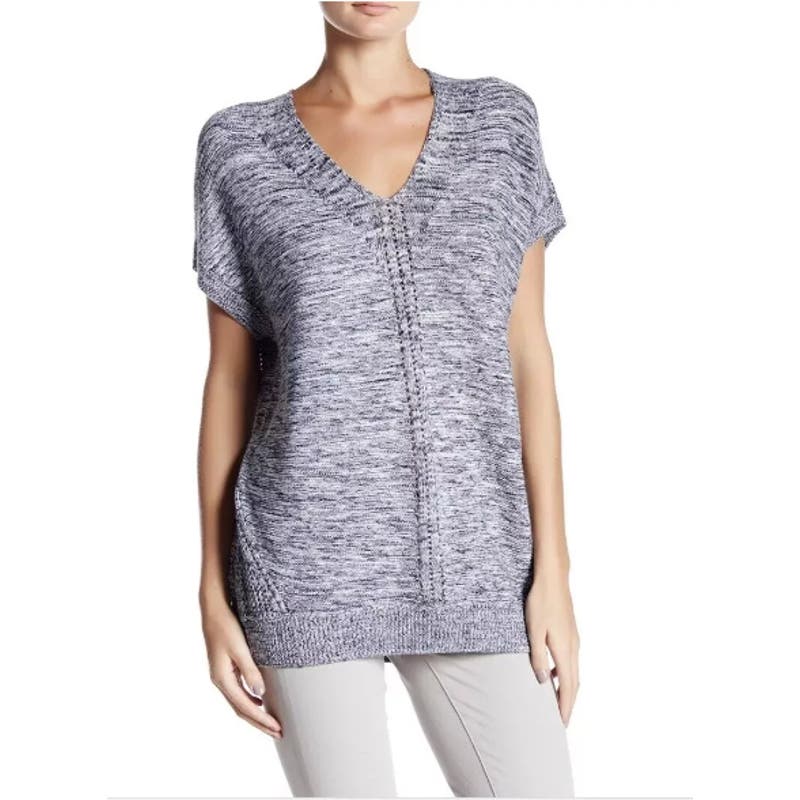 Vince Sleeveless Sweater Top Navy White Marled Cotton Blend Knit XXS