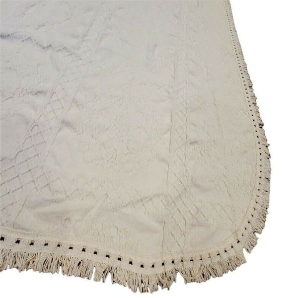 Vintage Crown Craft Chenille Bedspread Coverlet Bohemian Twin Fringe 76x108