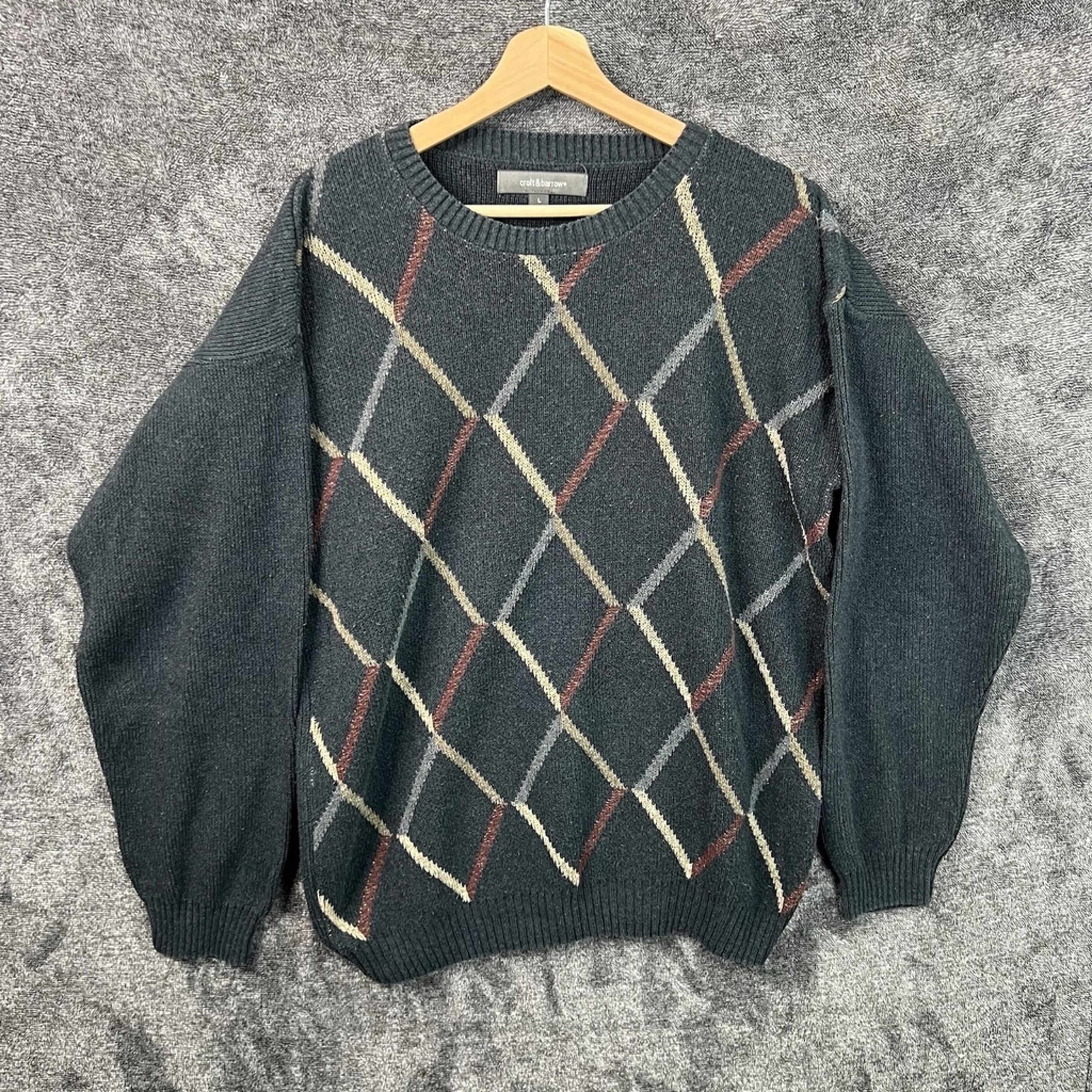 Vintage Croft & Barrow Gray Mens Large Argyle Made In USA Grandpa Sweater