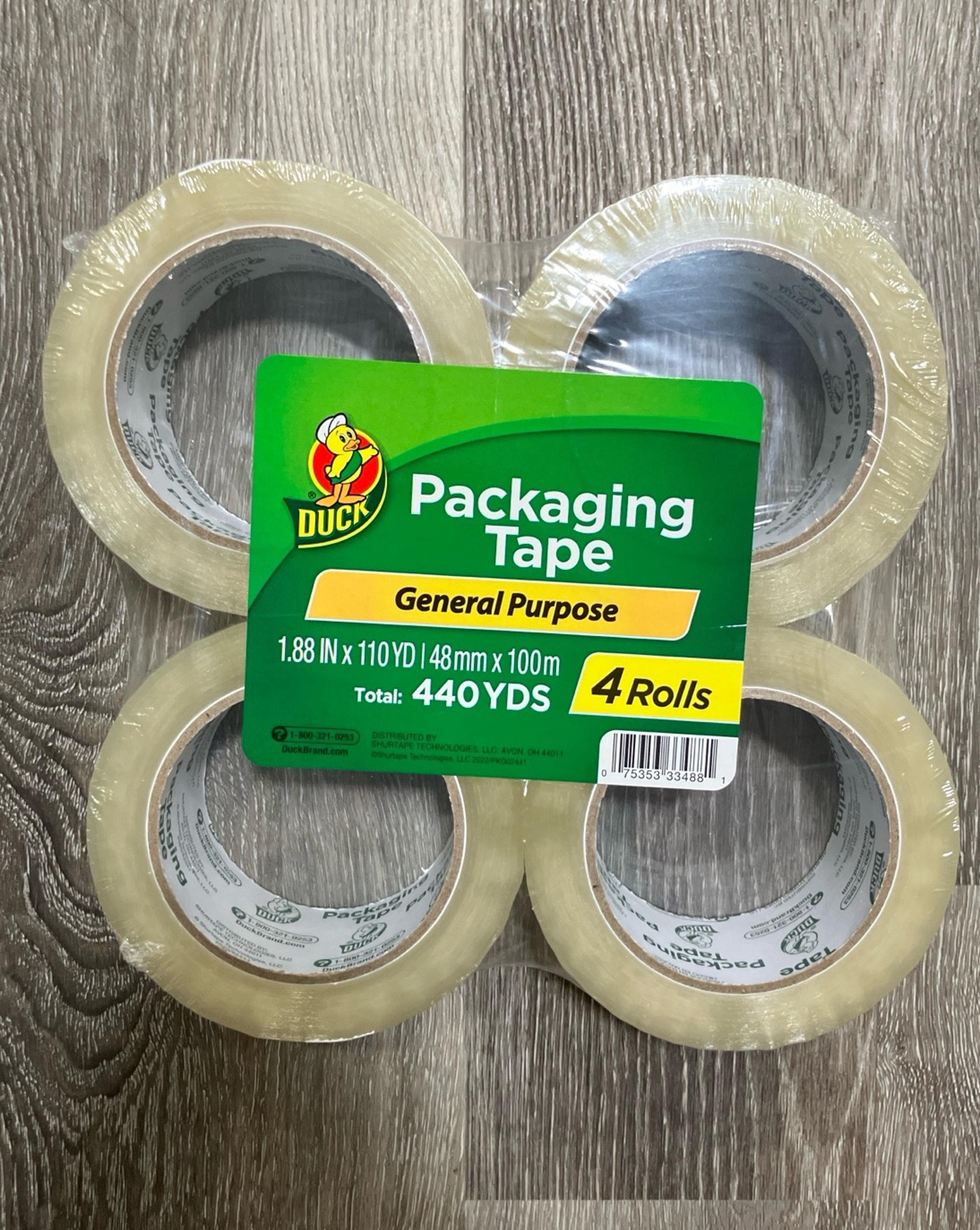 Duck Brand Clear Acrylic General Purpose packaging Tape, 4 Rolls 1.88 in x 110yd
