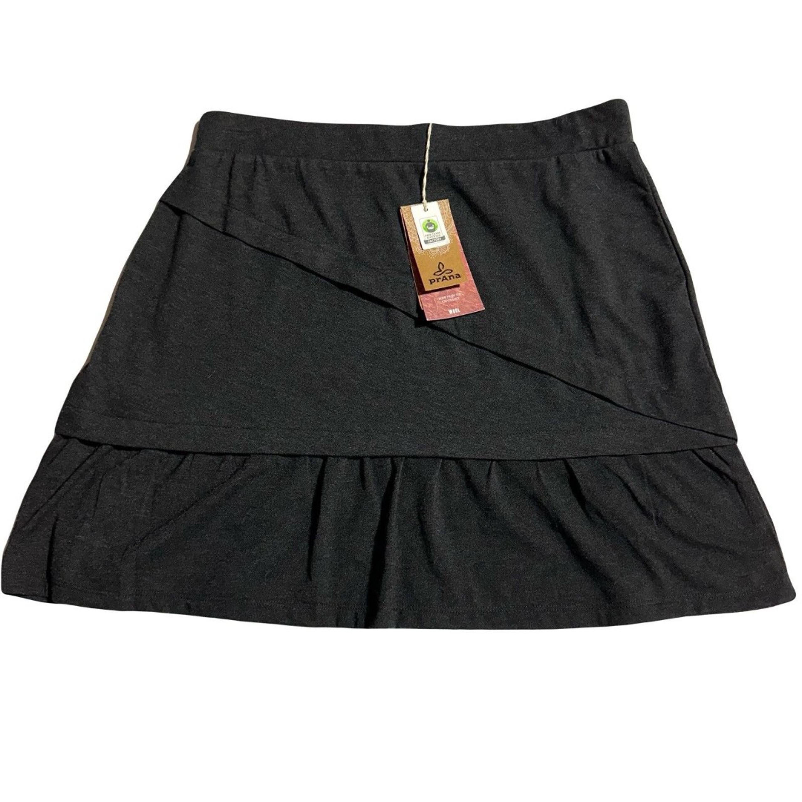prAna Women’s Leah Ruffle Wool Blend Dark Heather Gray Mini Skirt Size S NWT