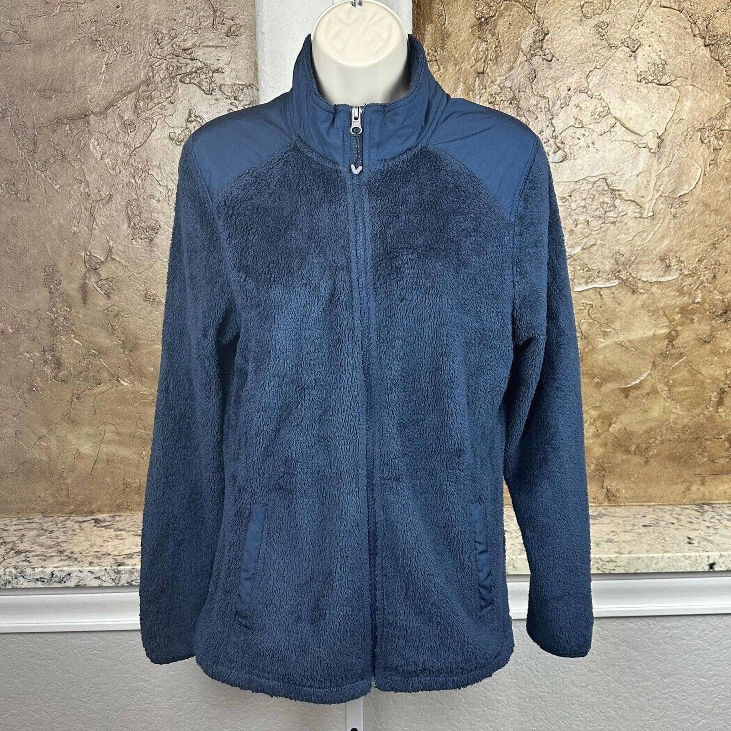 Women's Size Medium M Navy Blue Full Zip Sherpa Fleece Jacket Top - Champion