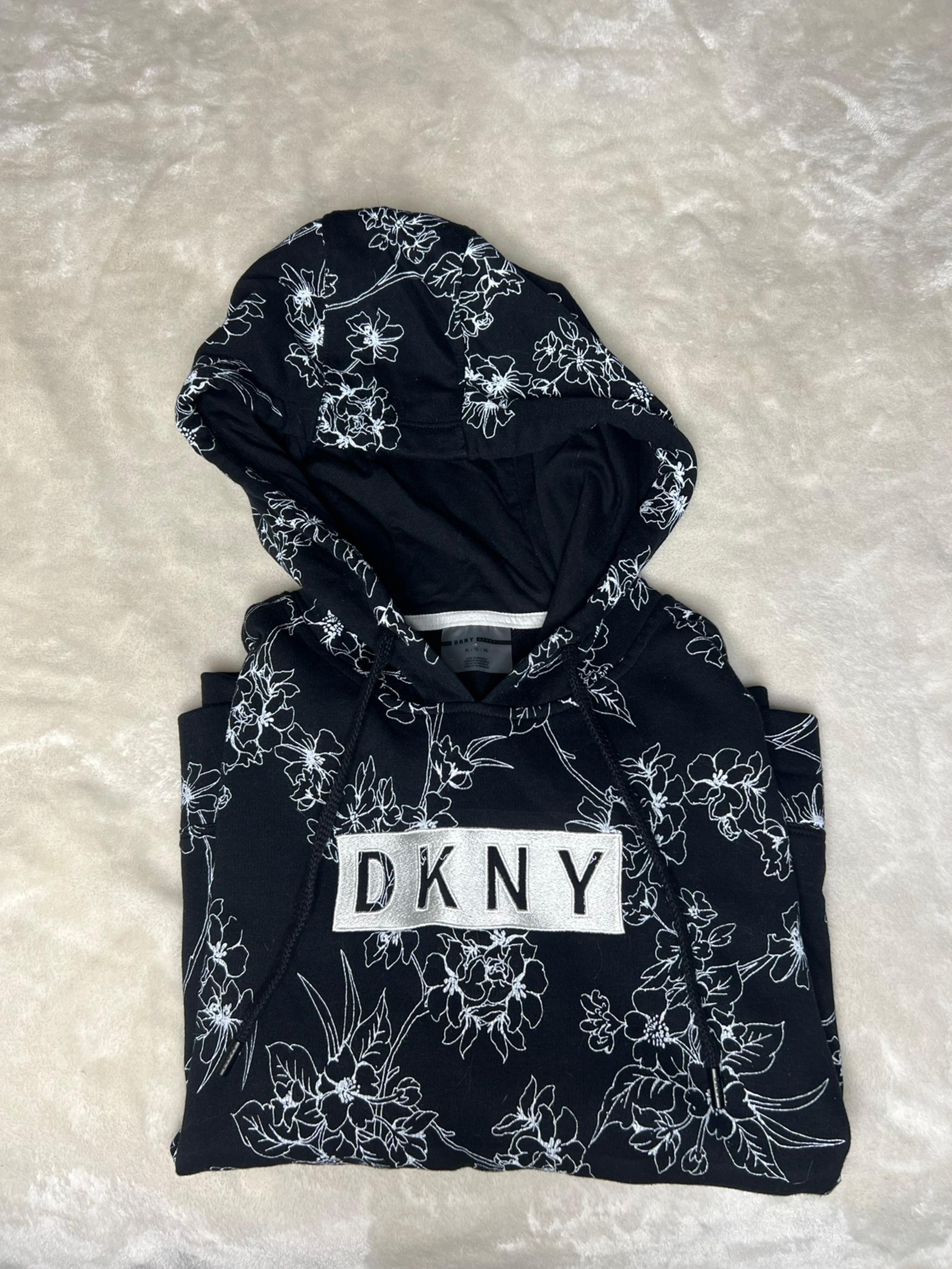 DKNY floral black and white hoodie  Size xl See approximate flat lay measurement