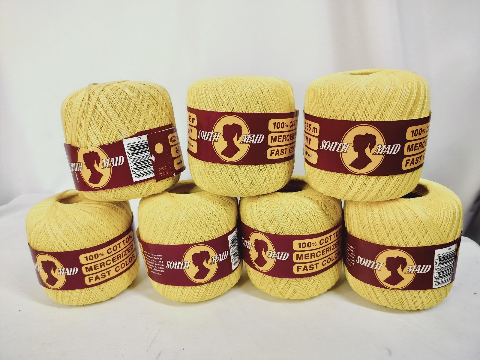 South Maid (499) Lemon Peel 400yd 100% Cotton Crochet Thread / Yarn lot of 7 Ske
