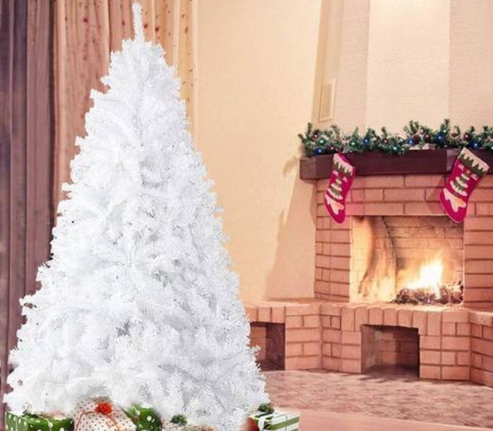 7 Ft Christmas Tree 1000 Tips Decorate Pine Tree With Metal Legs White, With Dec