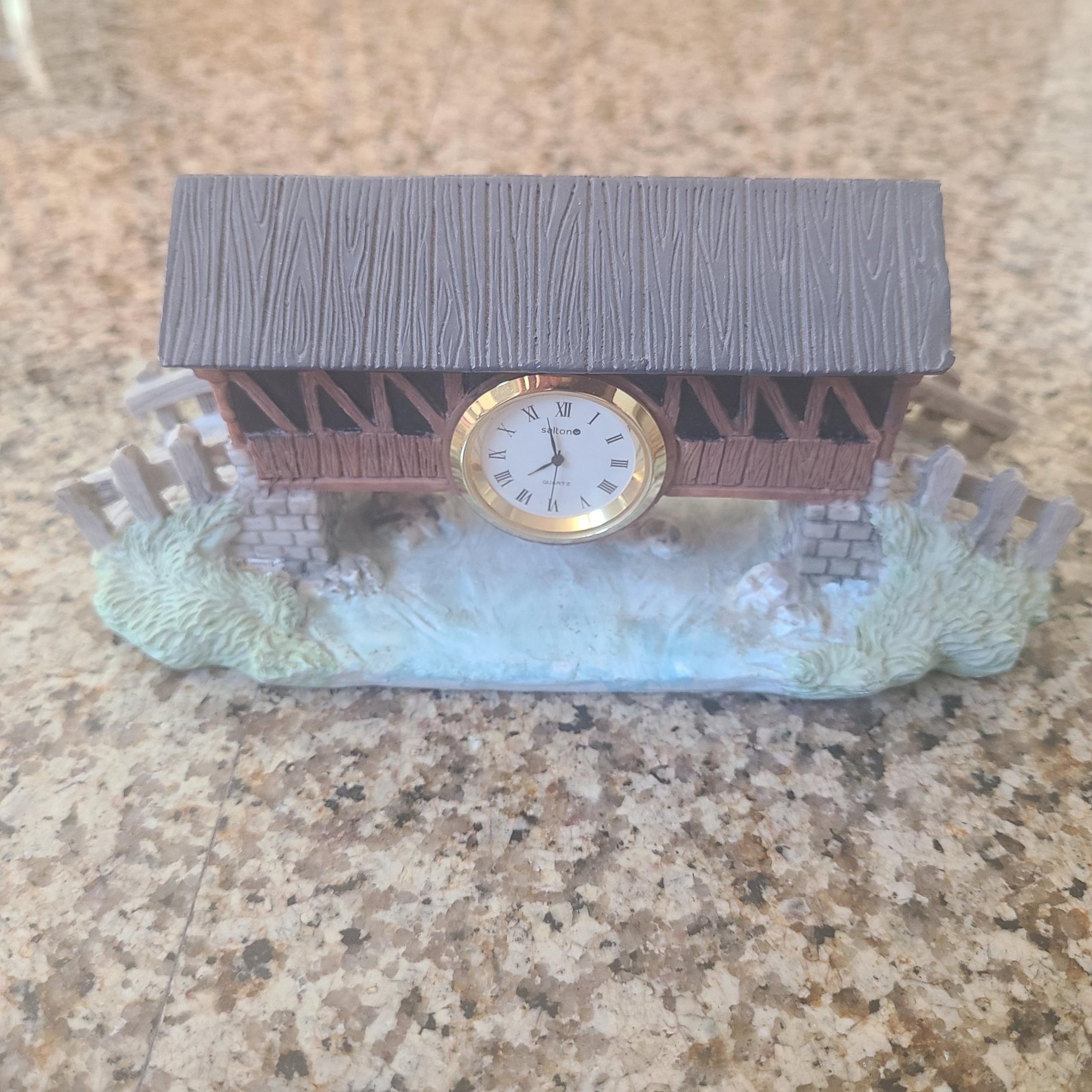 Vintage covered bridge clock/paperweight.