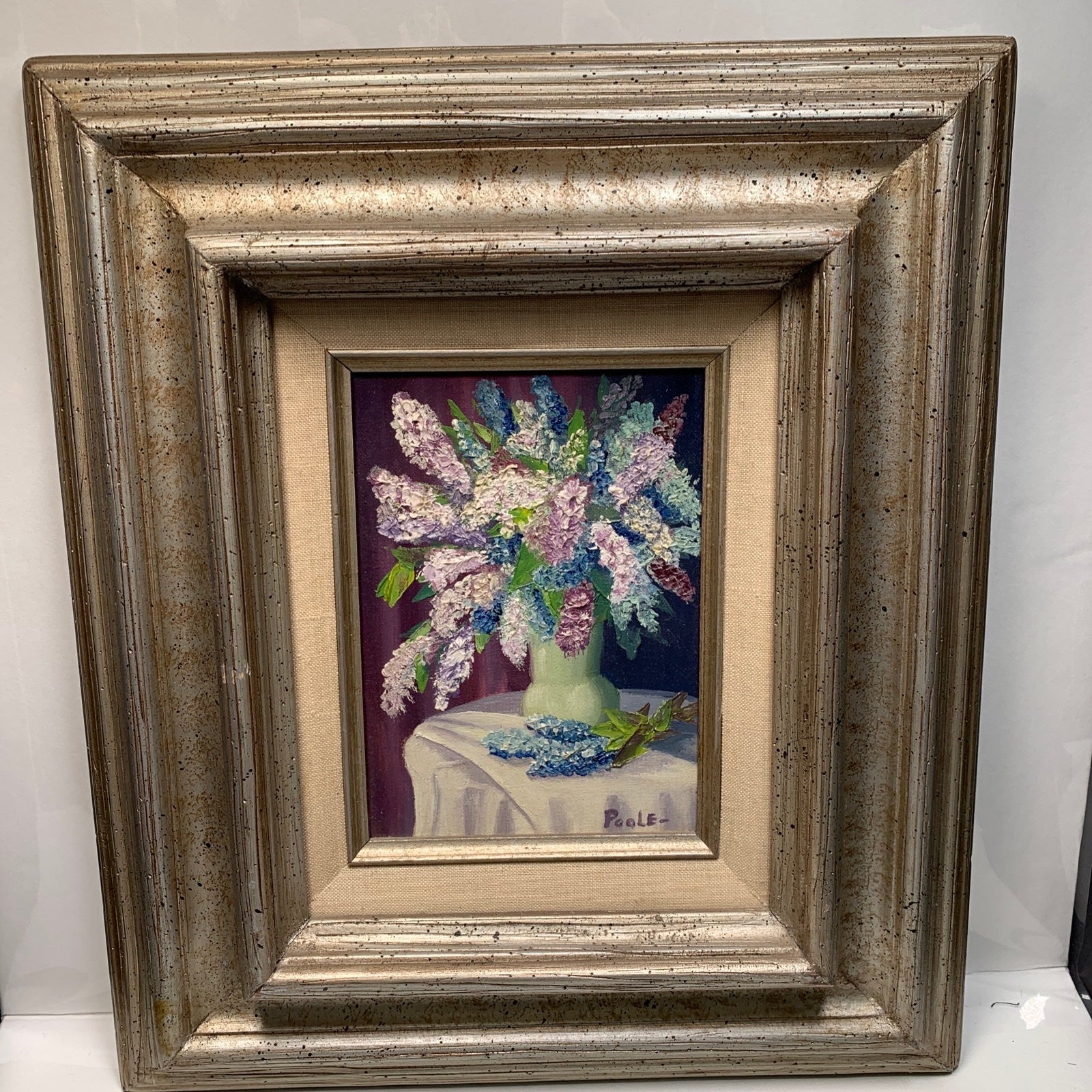 Vtg Lenore Poole Signed Original Floral Still Life Oil Painting Canvas on Wood