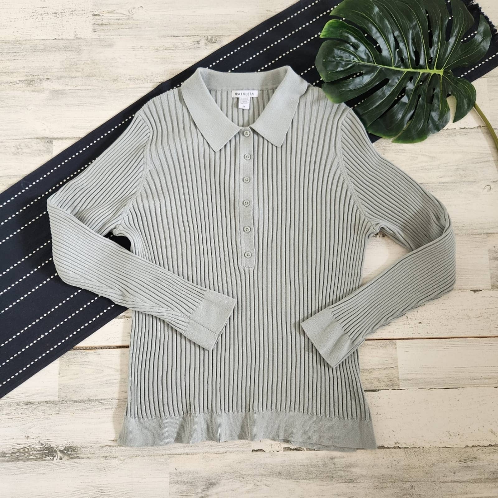 Athleta Sweet Bay Henley Sweater Ribbed Light Green 2X