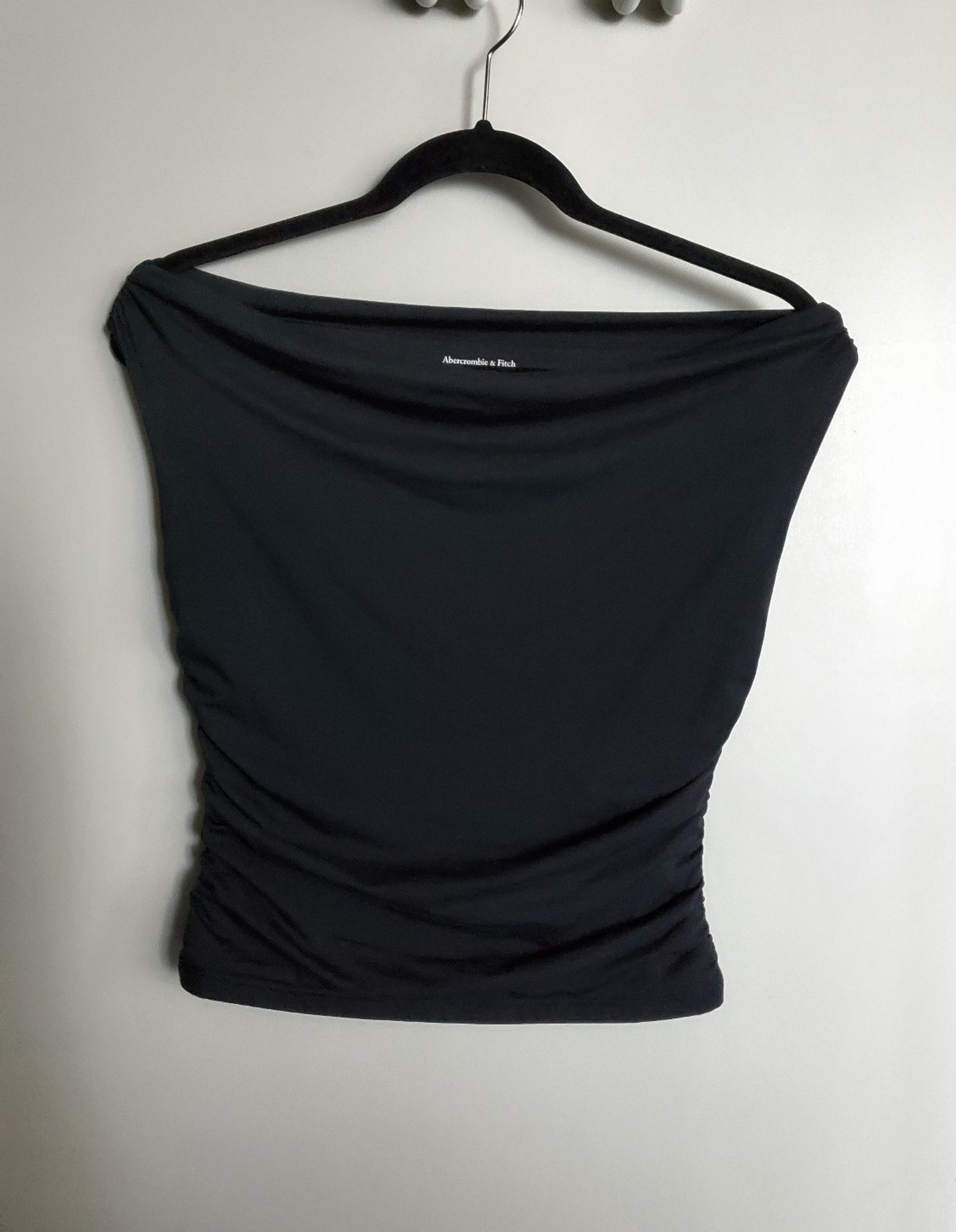 Abercrombie off the shoulder ruched short sleeve top black