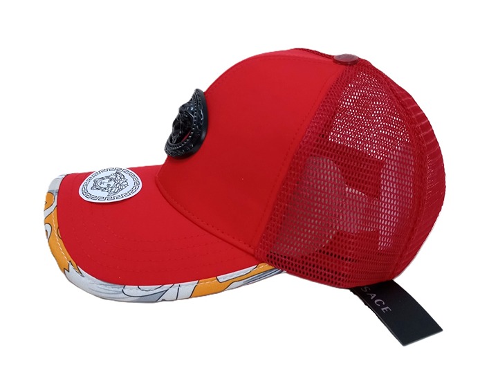 Retro Designers Red Baseball Cap with Black Medusa and Designers Print Accent