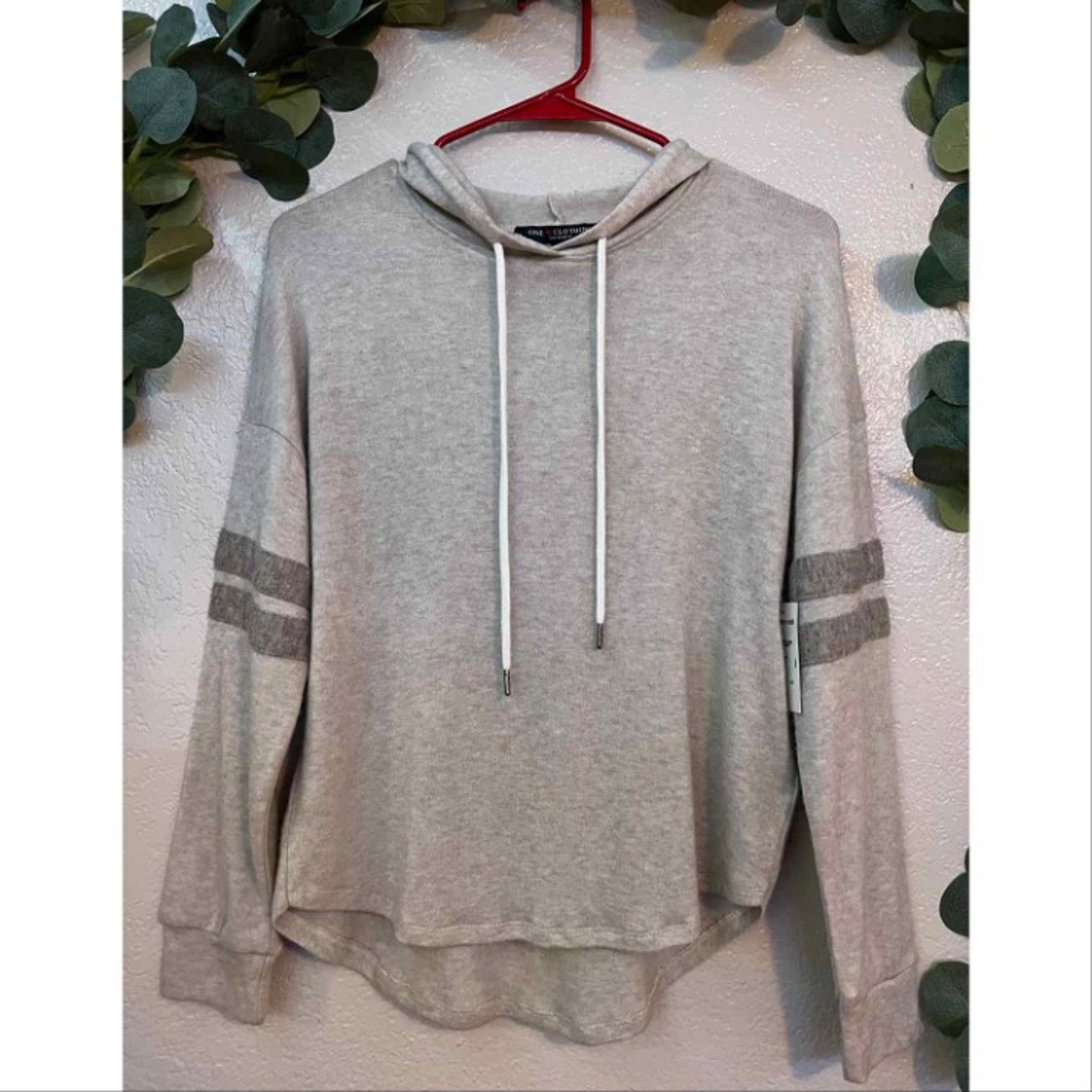 One Clothing Grey Striped-Arm Lightweight Pullover Hoodie