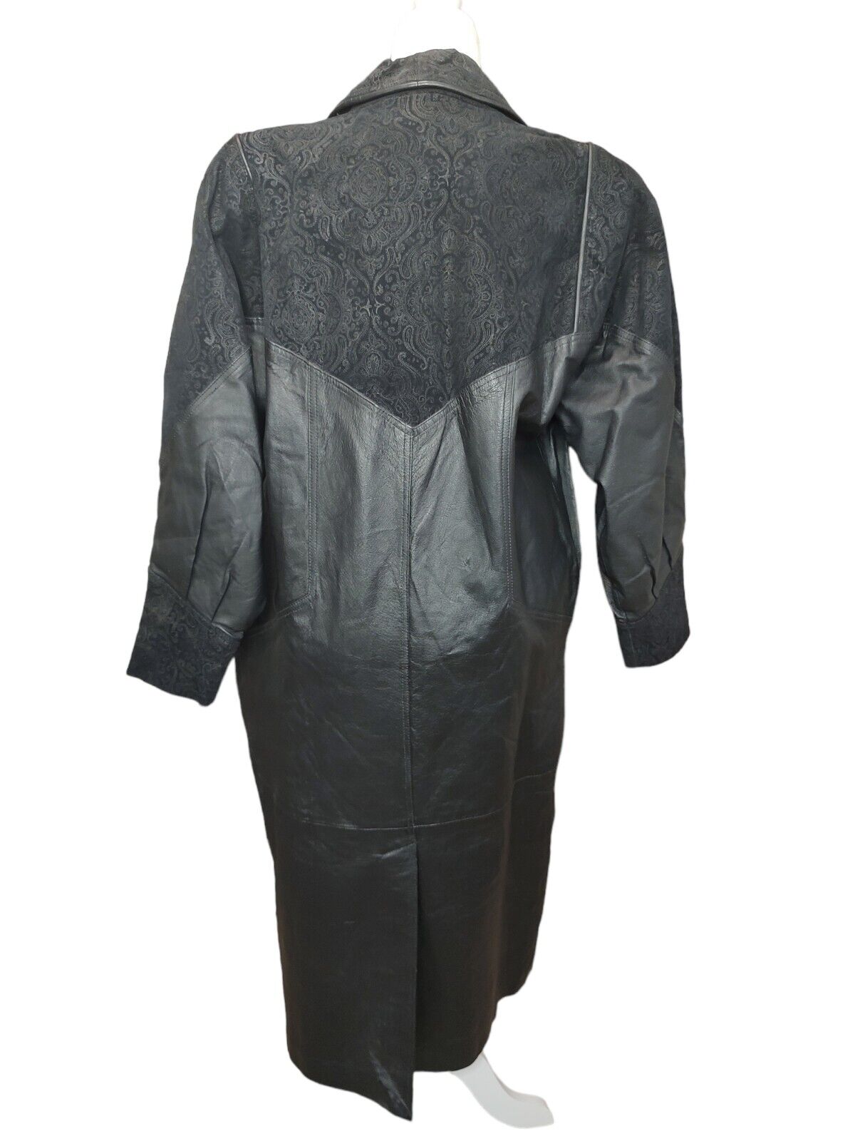 Vintage Global Identity Black Leather Long Trench Coat size Medium