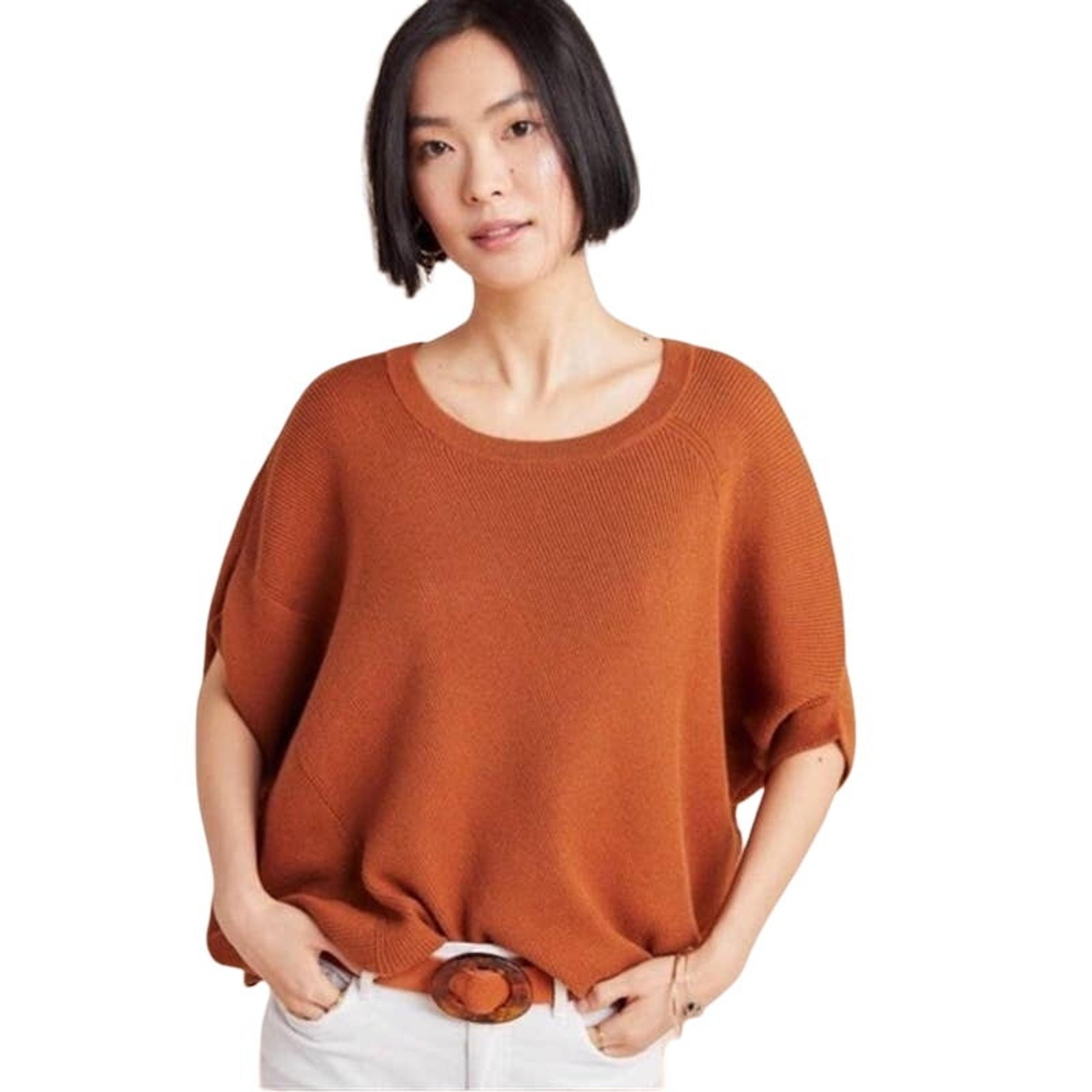 Anthropologie Women's Vanessa Ribbed Knit Poncho Sweater Honey Size XS NWT