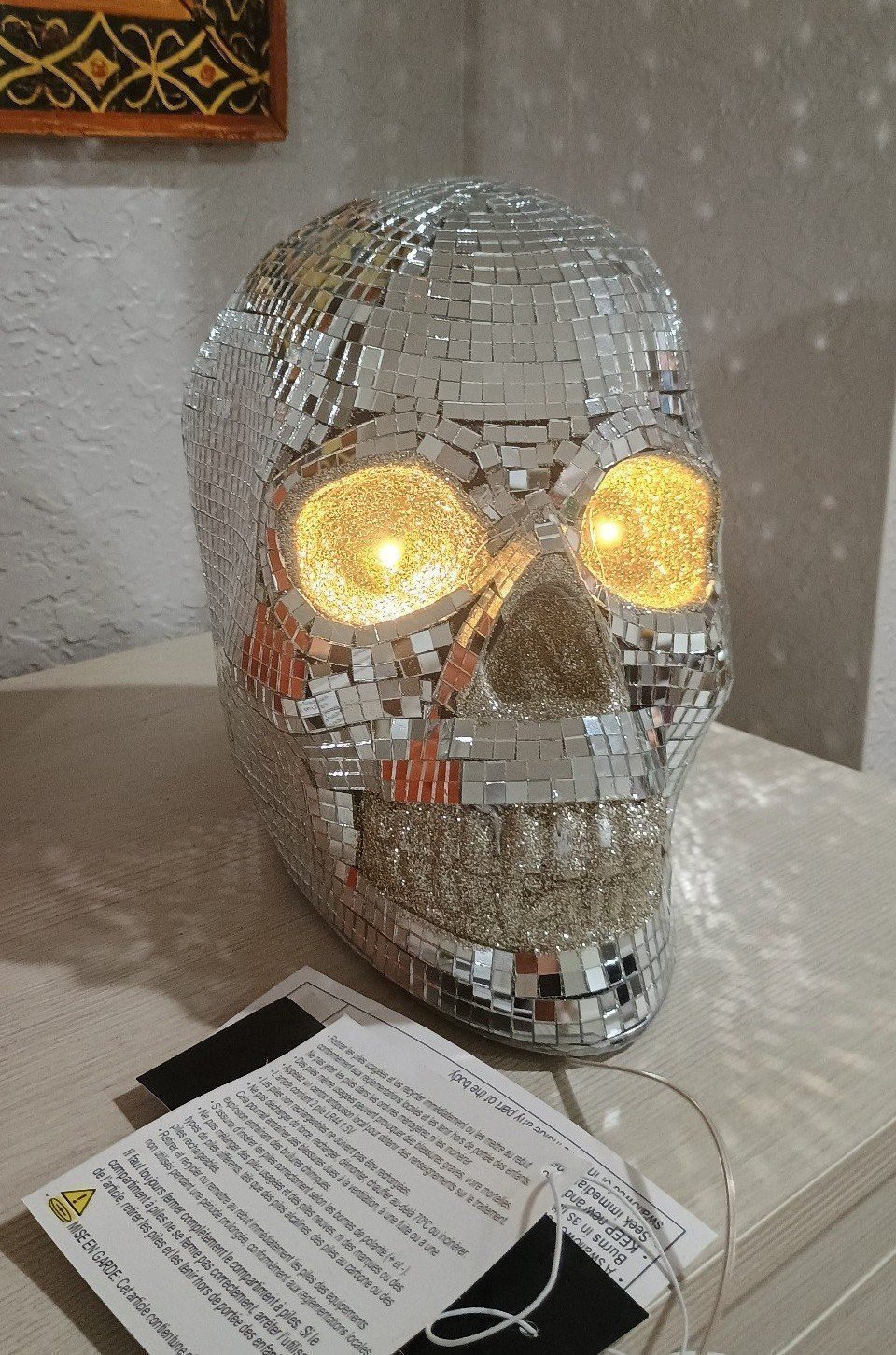 Rachel Zoe LED Disco Skull LIGHTS UP Skeleton Mirrored Halloween Party NWT