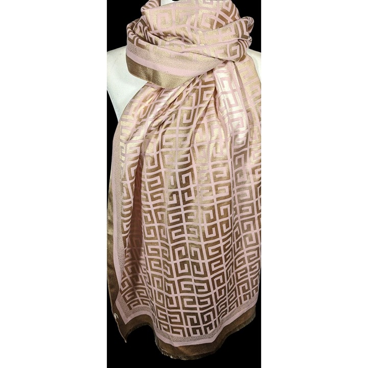 Luxurious Pink And Gold Greek Key Woven Scarf/Shawl